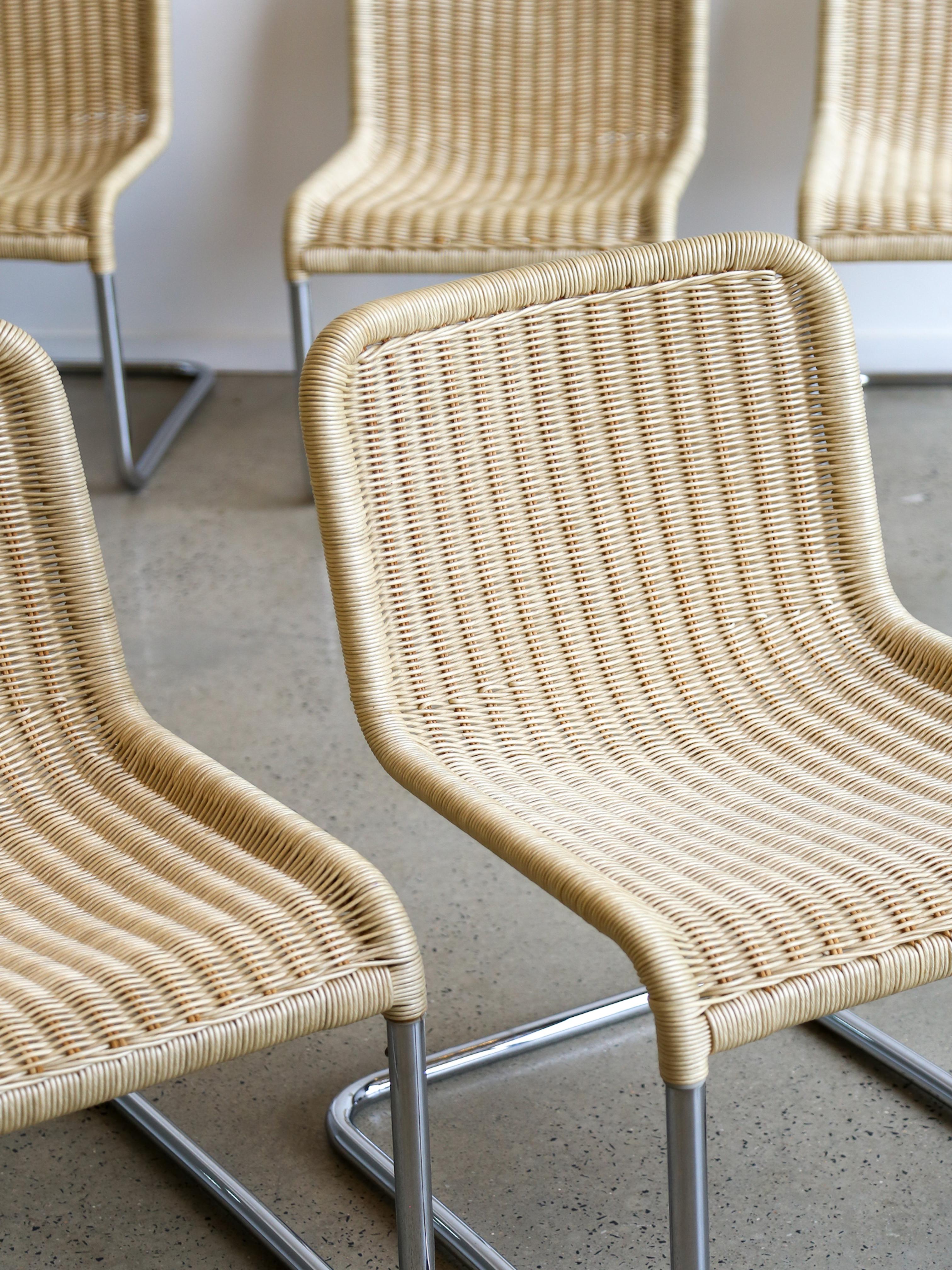Set of Six Dining Chairs by A.Lorenz for Tecna in Chrome & Rattan 12