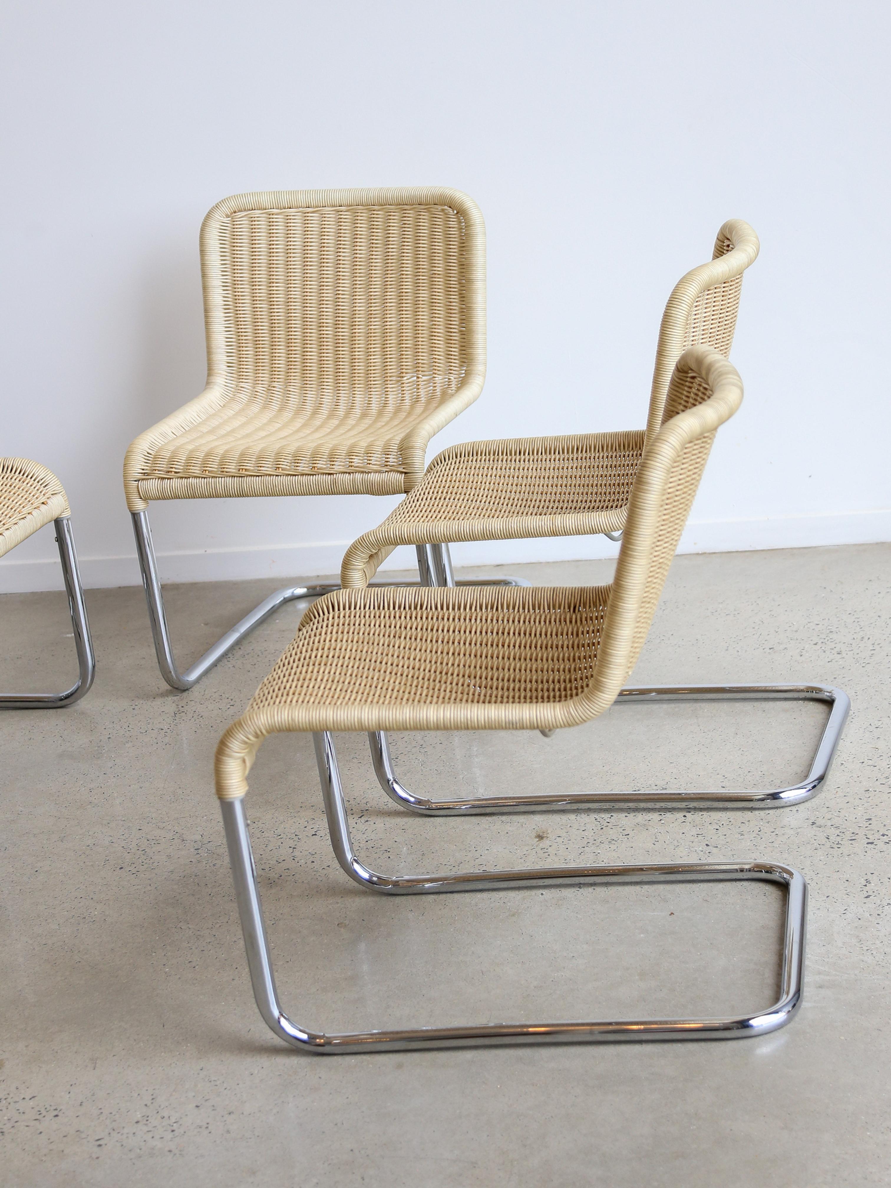 Set of Six Dining Chairs by A.Lorenz for Tecna in Chrome & Rattan In Good Condition In Byron Bay, NSW