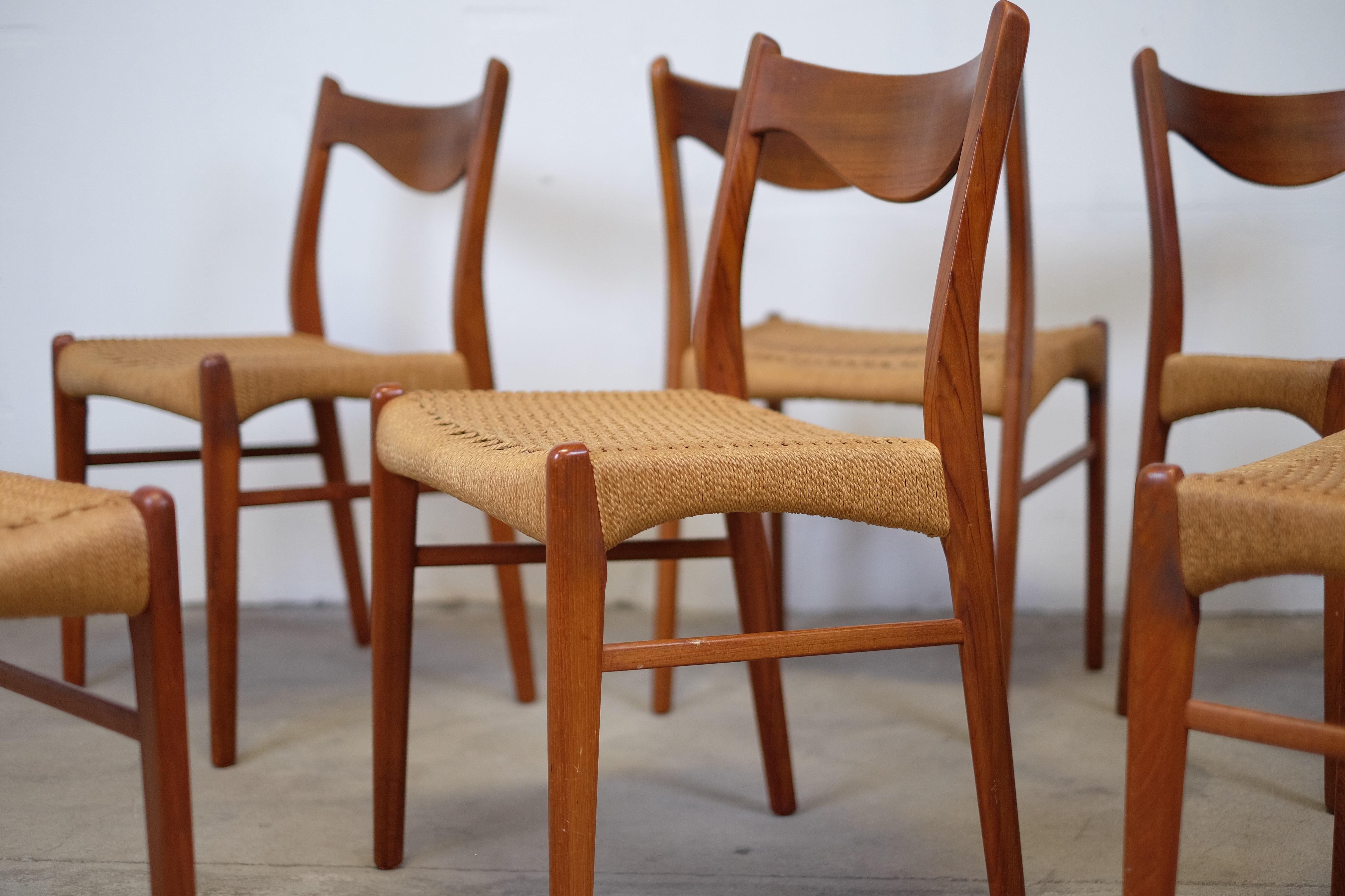 Set of Six Dining Chairs by Arne Wahl Iversen for Glyngøre Stolefabrik, Danish In Good Condition For Sale In Middelfart, Fyn