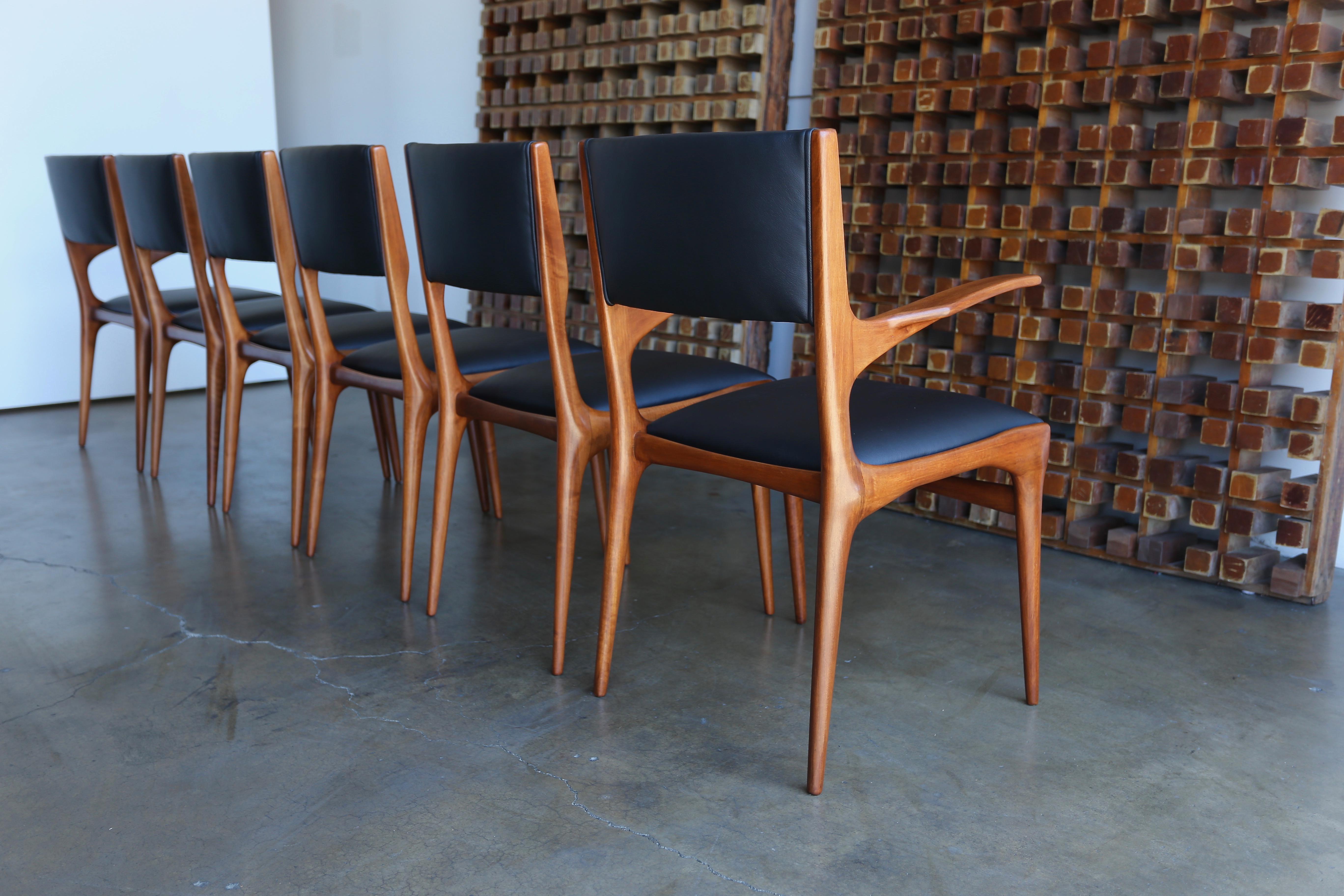 Leather Set of Six Dining Chairs by Carlo di Carli