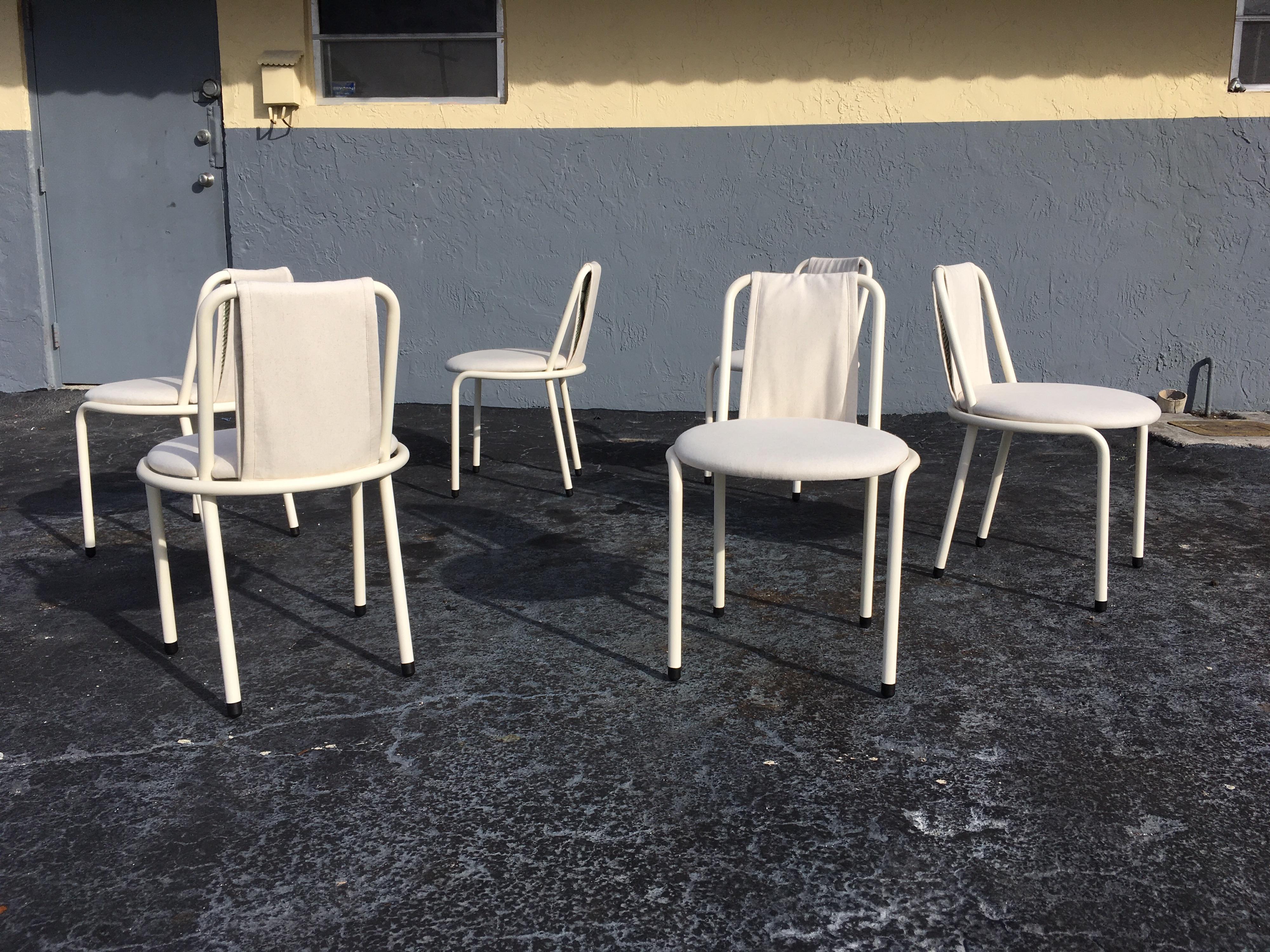 Set of Six Dining Chairs by Giovannetti, Italy, Gae Aulenti Style, White For Sale 5
