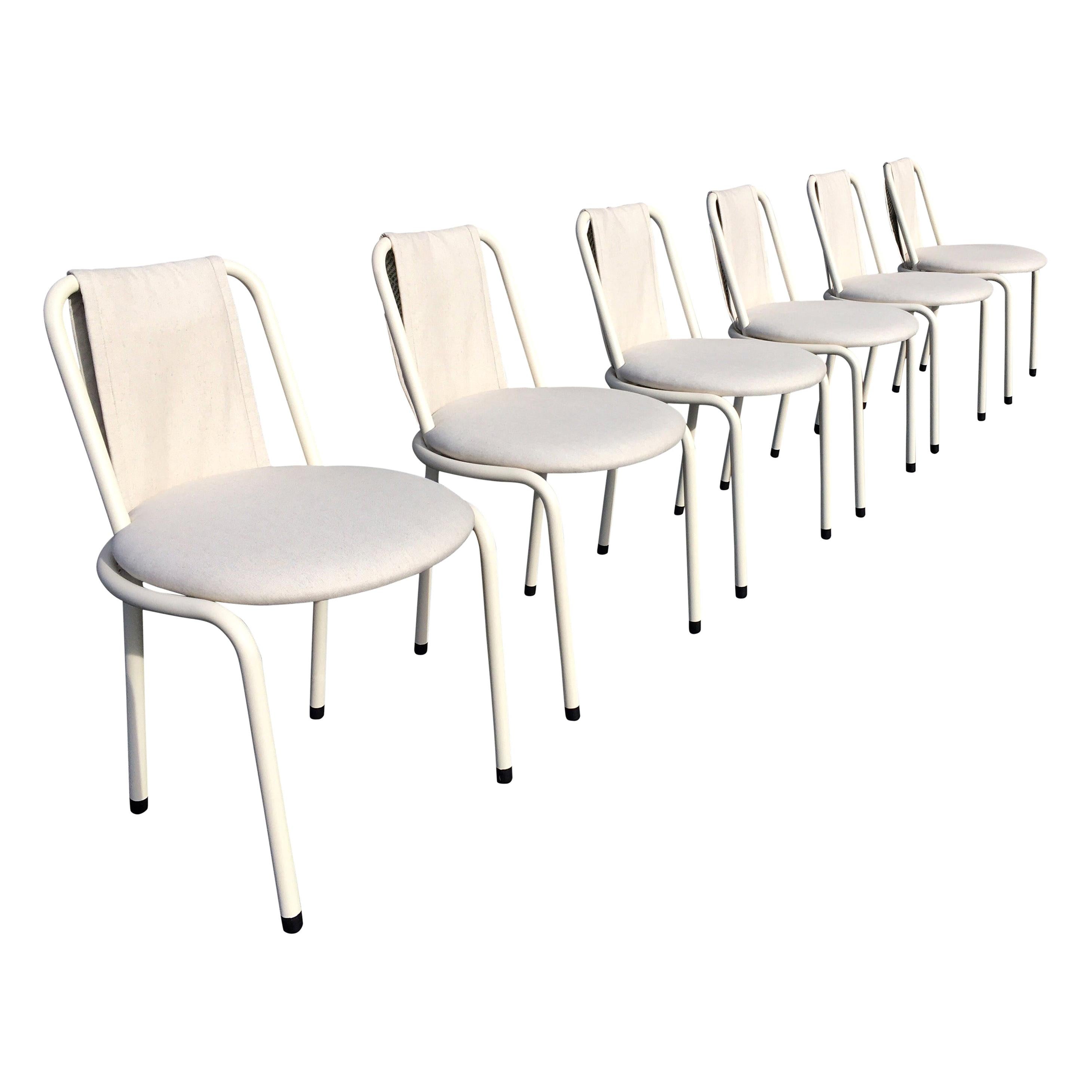 Set aus sechs Esszimmerstühlen von Giovannetti, Italien, Gae Aulenti-Stil, Weiß im Angebot