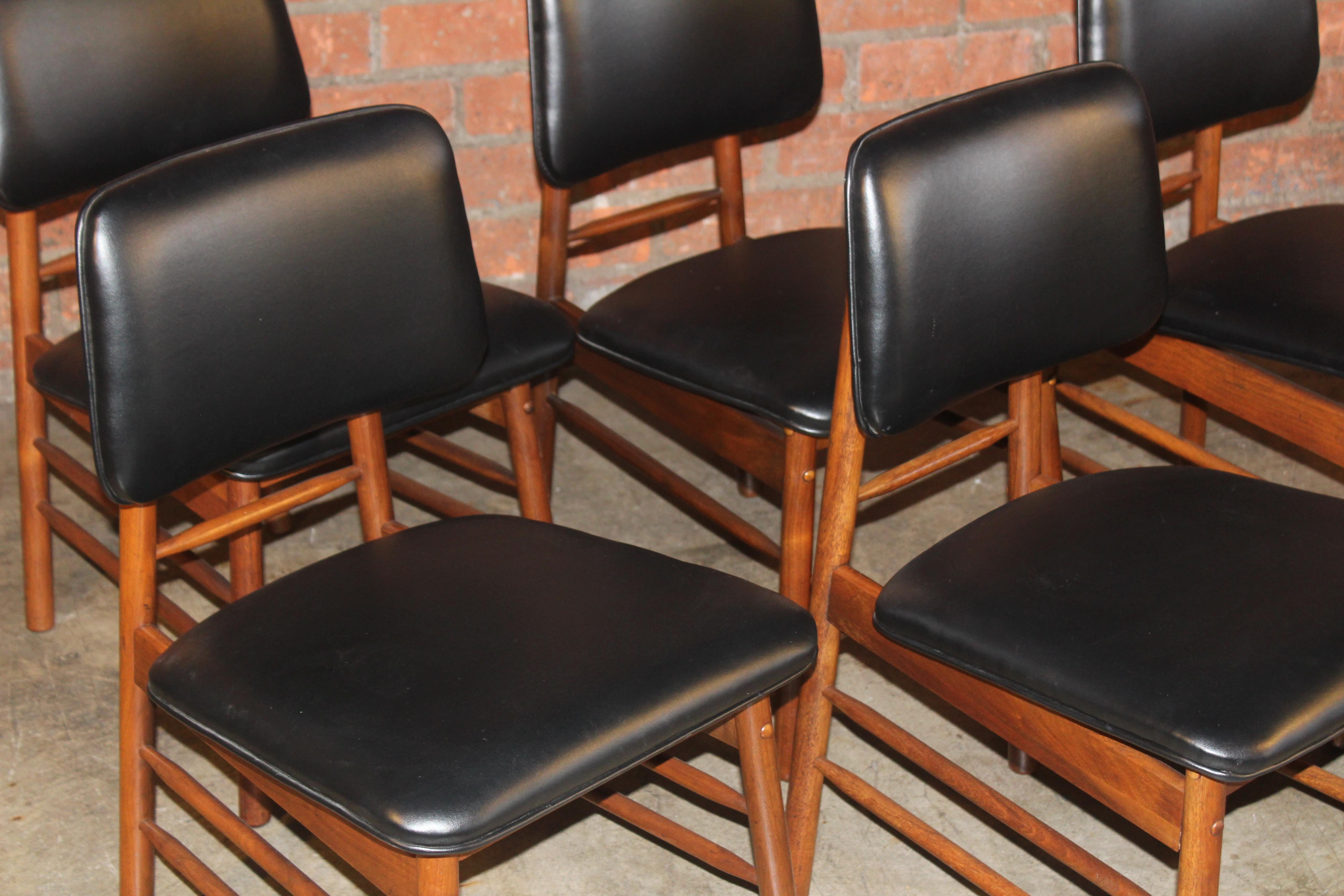 Faux Leather Set of Six Dining Chairs by Greta Grossman, 1950s For Sale