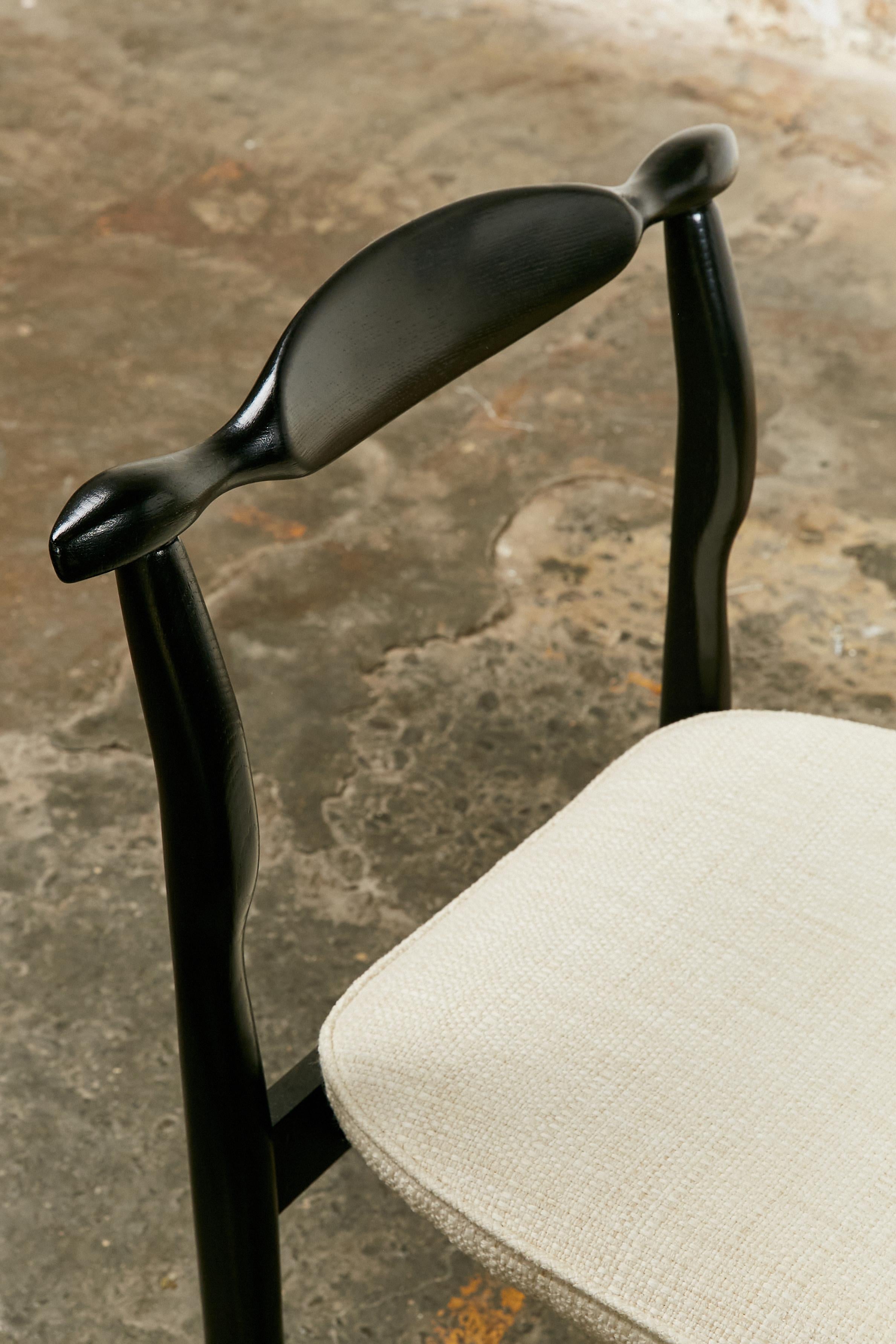Blackened Set of Six Dining Chairs by Guillerme et Chambron For Sale