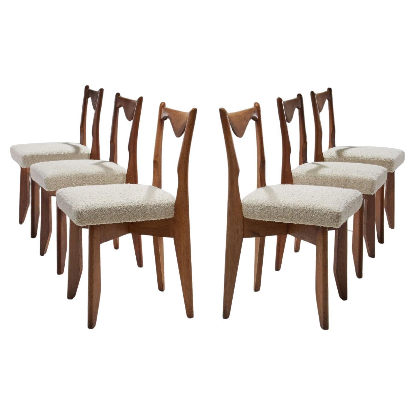 Satz von sechs Esszimmerstühlen von Guillerme et Chambron, Frankreich 1960er Jahre