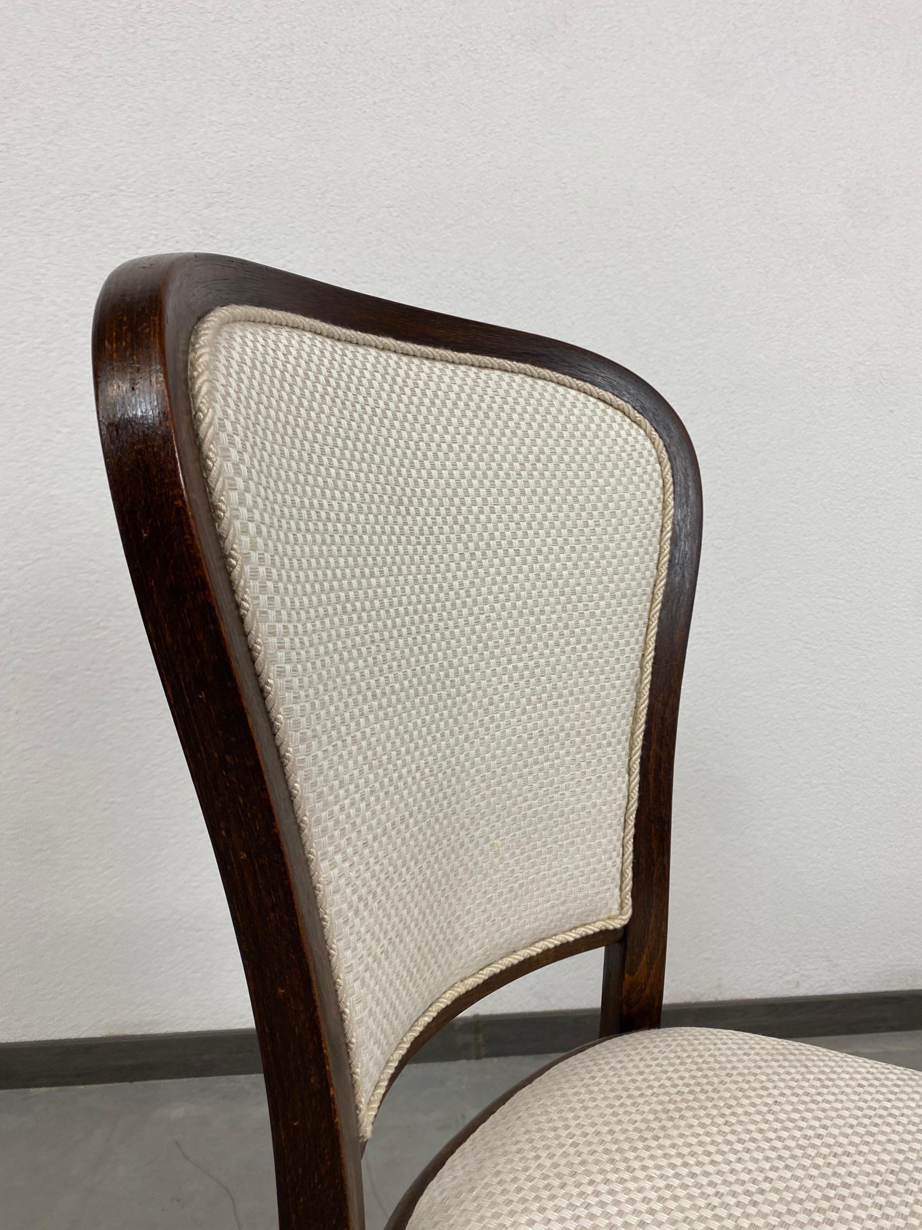 Fabric Set of Six Dining Chairs by Gustav Siegel for Thonet For Sale