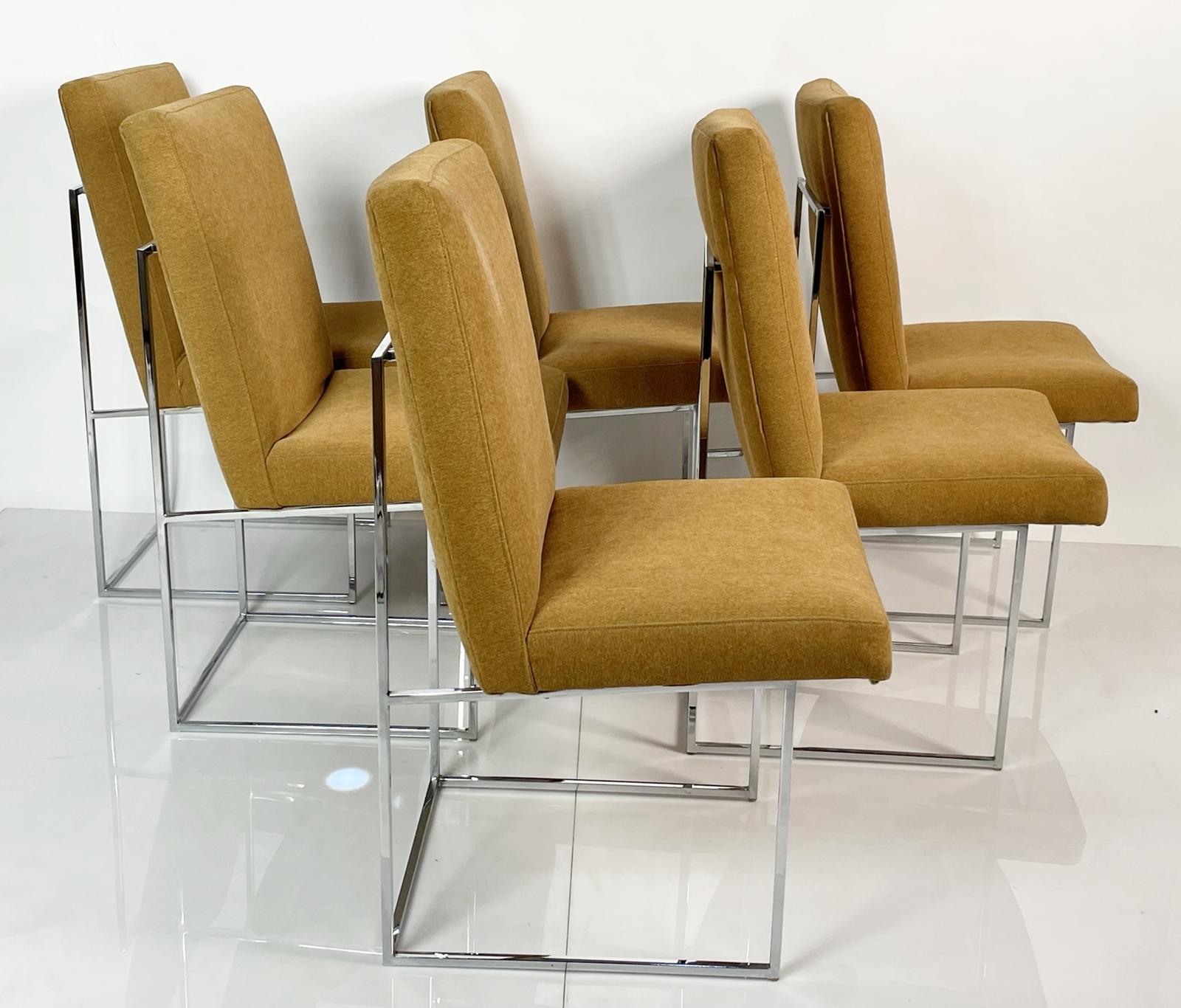 Plated Set of Six Dining Chairs by Milo Baughman for Thayer Coggin For Sale