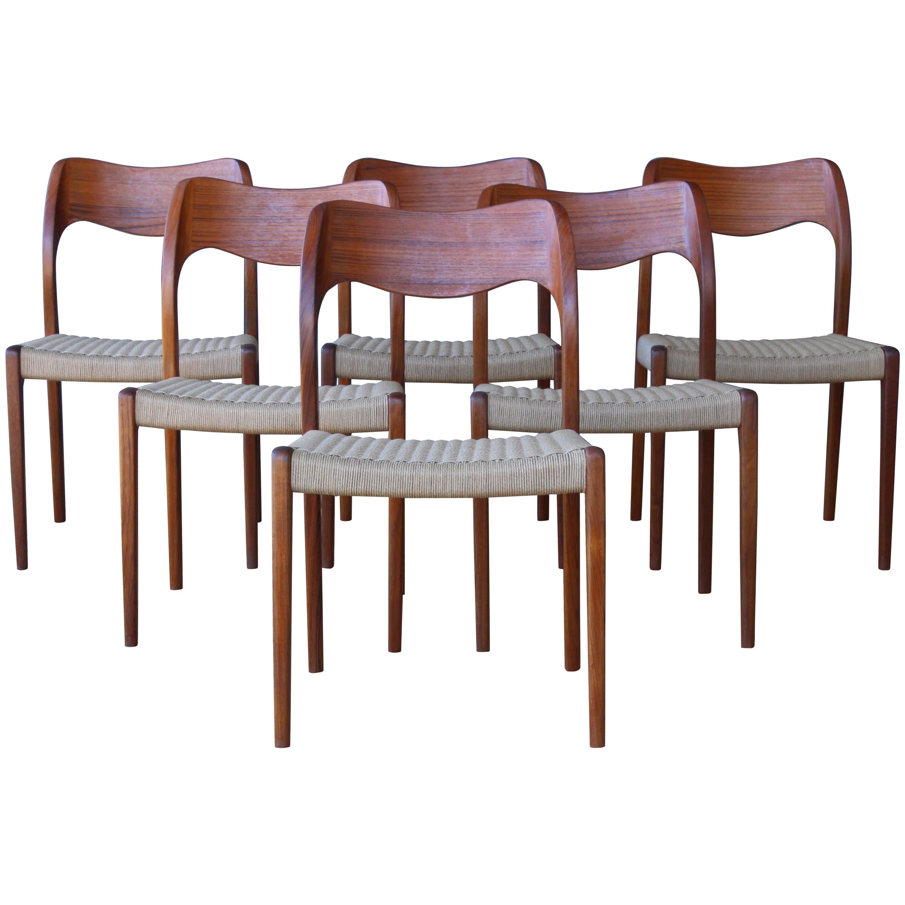 Set of Six Dining Chairs by Niels Moller, Denmark, 1960s