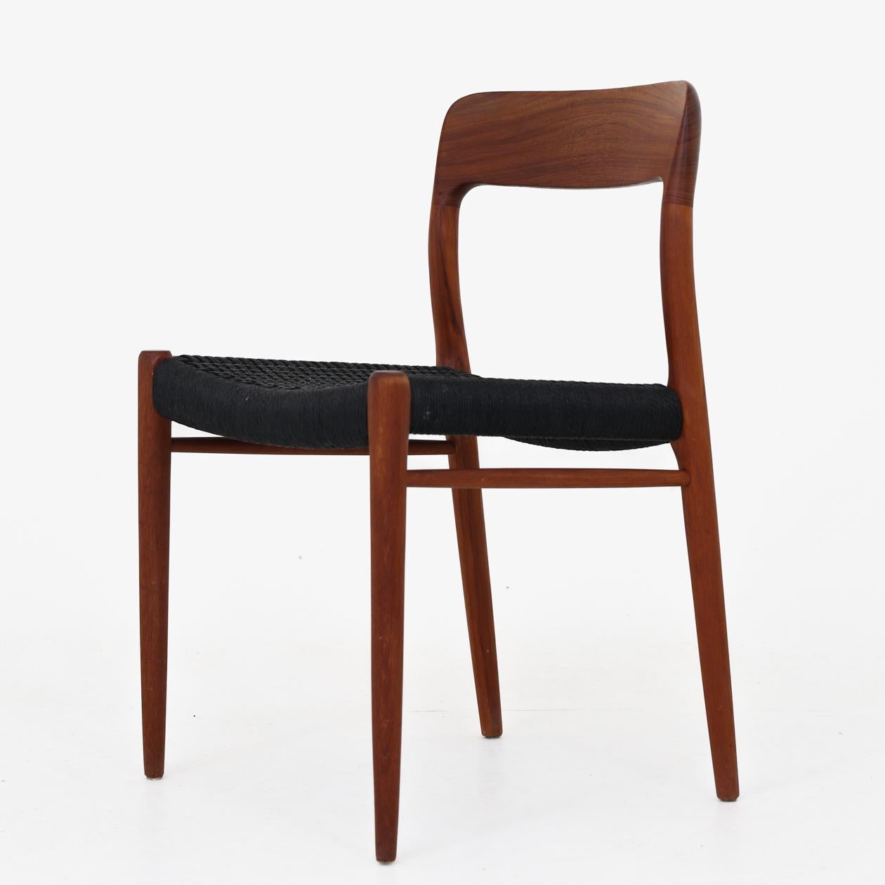 NO 75 - Set of 6 dining chairs in teak and black paper cord. Niels O. Møller / J. L Møller.
