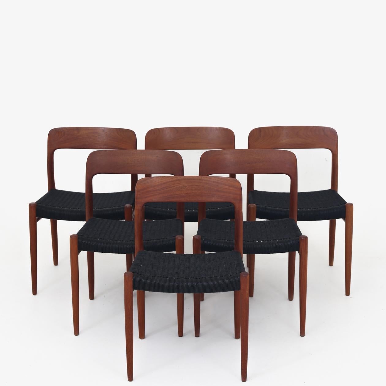 Papercord Set of Six Dining Chairs by Niels O. Møller Model 75 For Sale