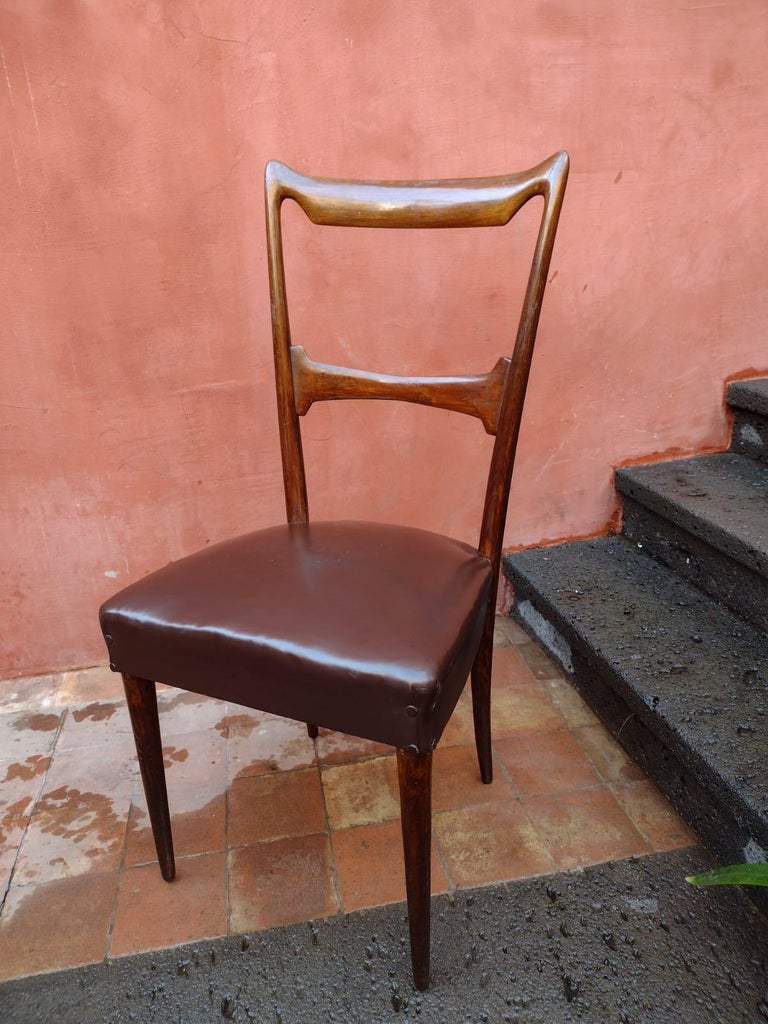 Faux Leather Set of Six Dining Chairs by Paolo Buffa, Italy 1950s For Sale