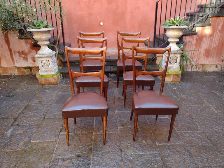 Set of Six Dining Chairs by Paolo Buffa, Italy 1950s For Sale 1