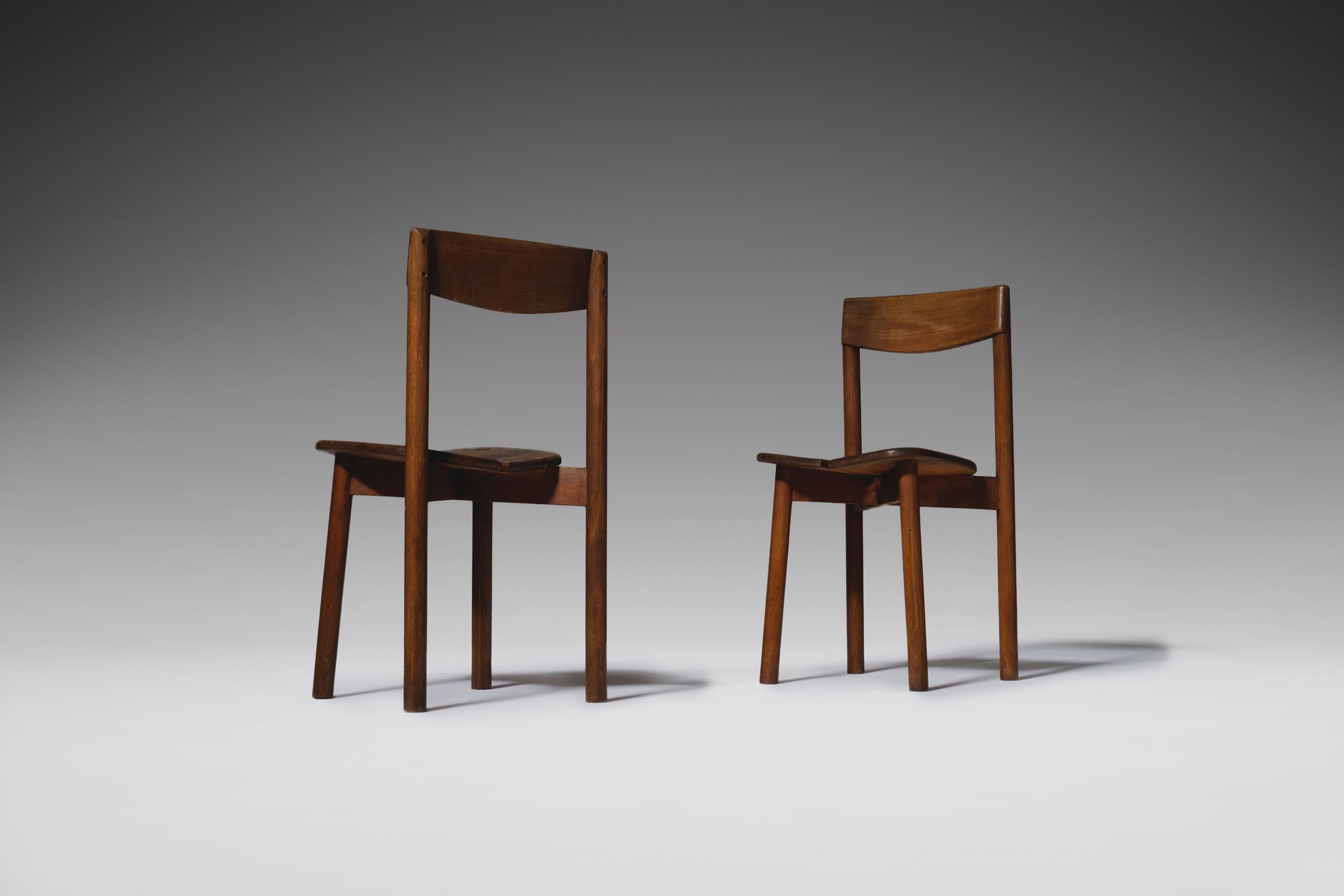 Beech Set of Six Dining Chairs by Pierre Gautier Delaye, France, 1960s