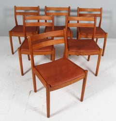 Set of Six Dining Chairs by Poul Volther, Oak and Leather