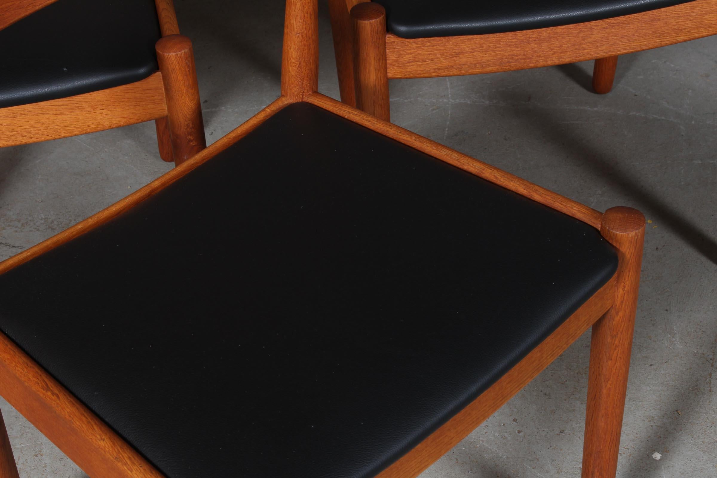 Set of Six Dining Chairs by Poul Volther, Oak and Leather In Good Condition In Esbjerg, DK