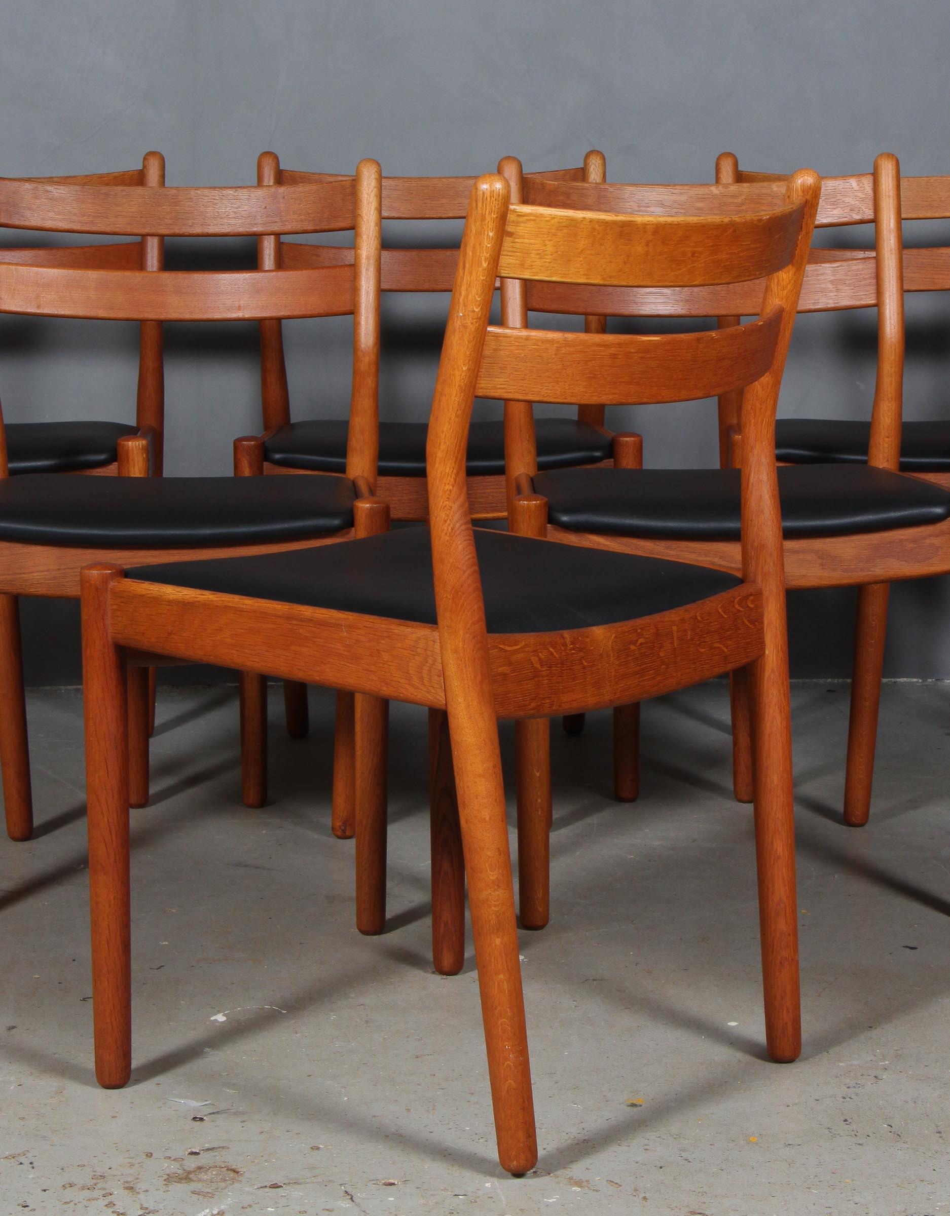 Danish Set of Six Dining Chairs by Poul Volther, Oak and Leather For Sale