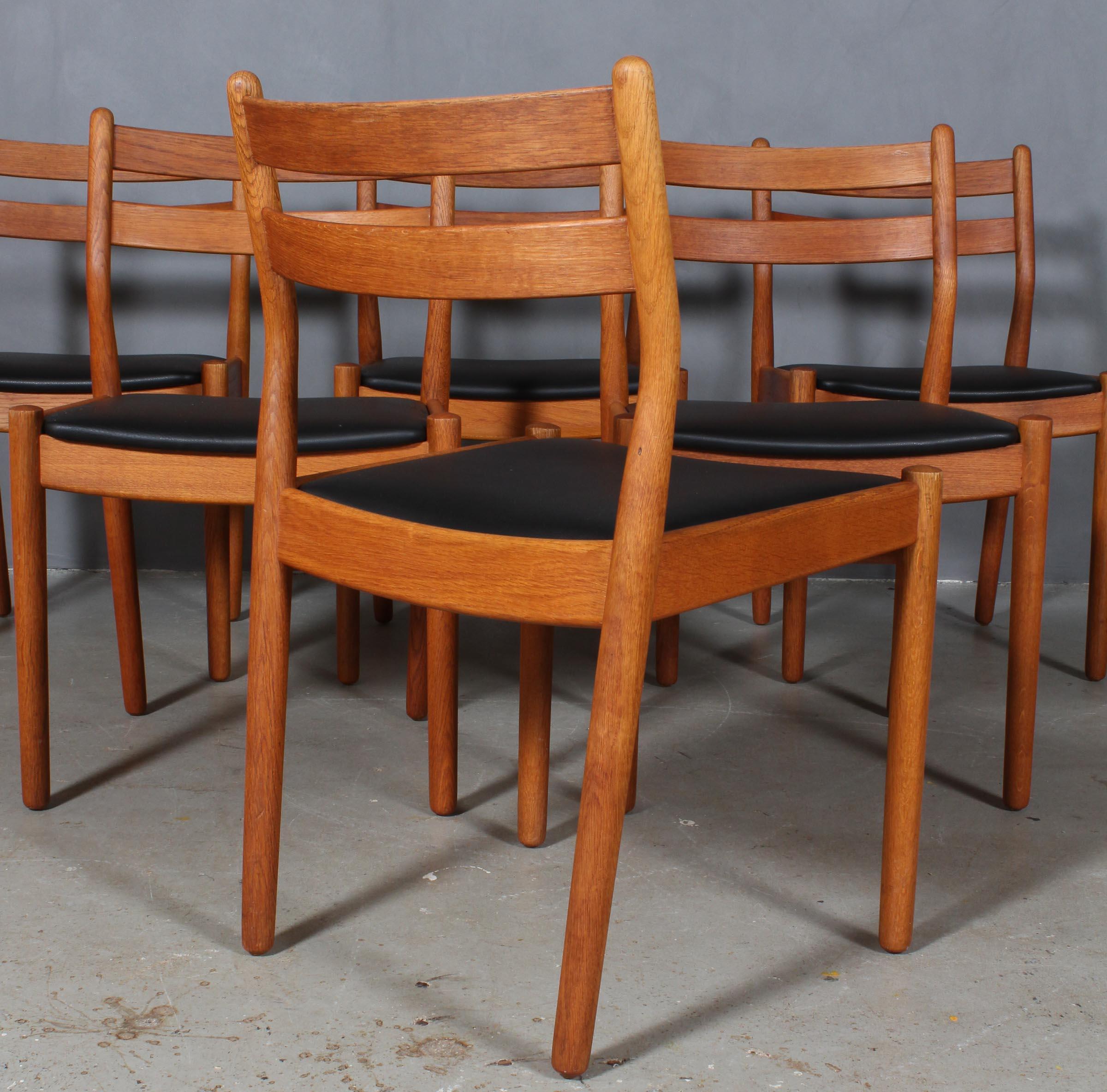 Late 20th Century Set of Six Dining Chairs by Poul Volther, Oak and Leather