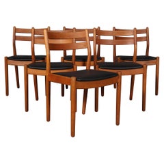 Set of Six Dining Chairs by Poul Volther, Oak and Leather