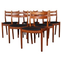Retro Set of Six Dining Chairs by Poul Volther, Oak and Leather
