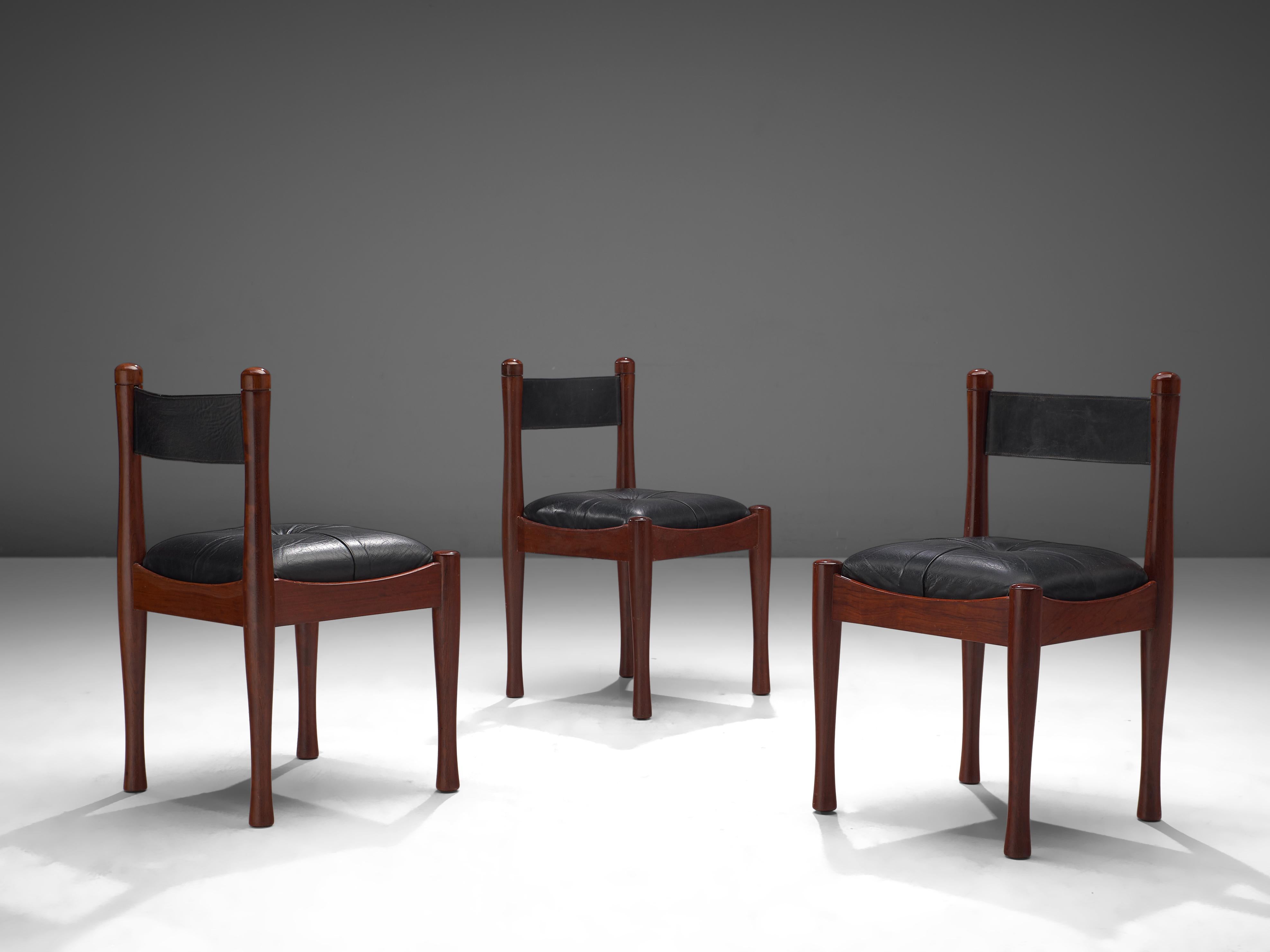 Silvio Coppola lot de six chaises de salle à manger en bois et cuir pour Bernini en vente 1