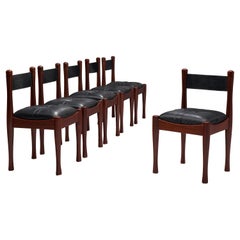 Set of Six Dining Chairs by Silvio Coppola in Stained Wood and Leather