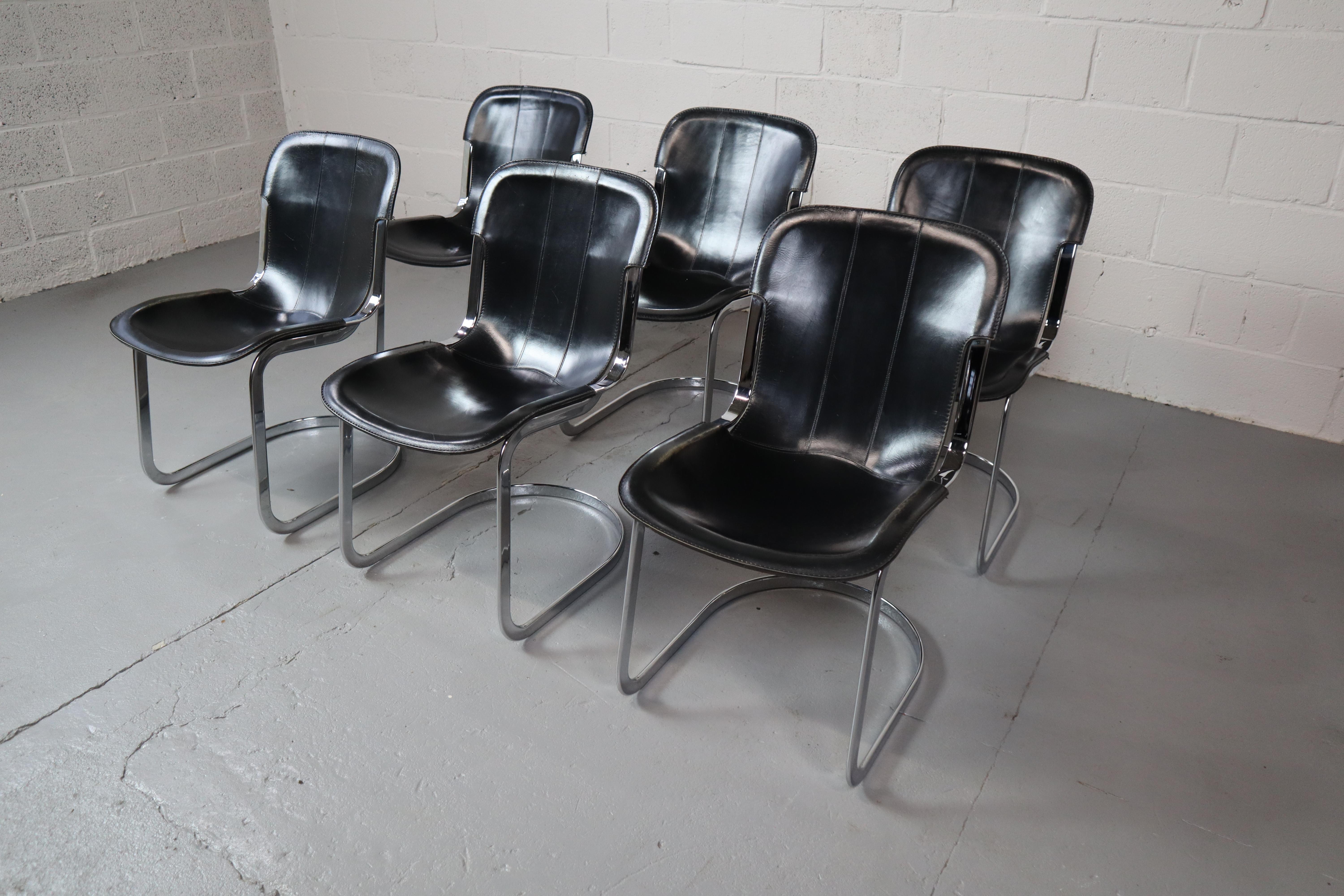 Set of six dining chairs by Willy Rizzo for Cidue, Italy 1970's. For Sale 11
