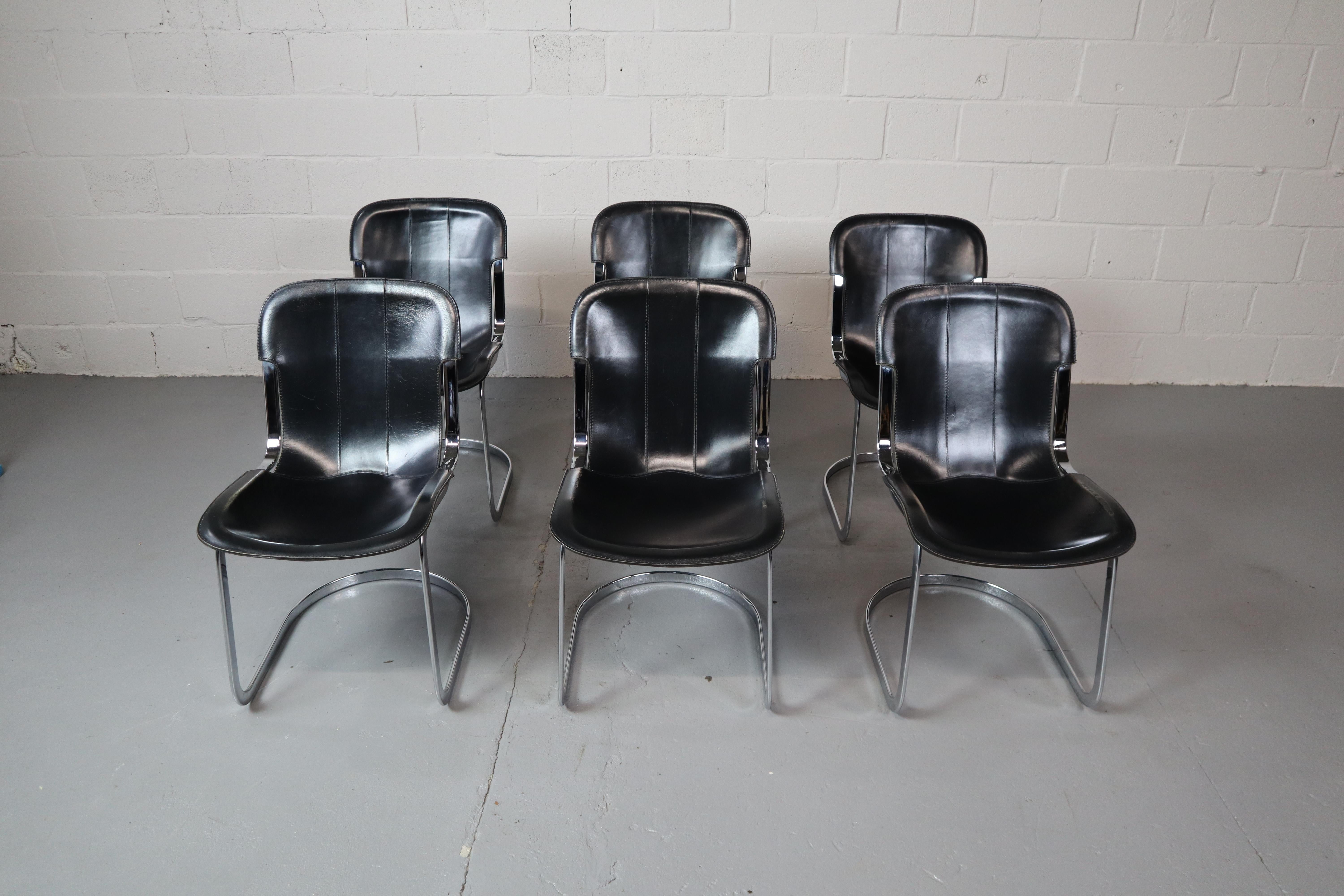 Set of six dining chairs by Willy Rizzo for Cidue, Italy 1970's. For Sale 12