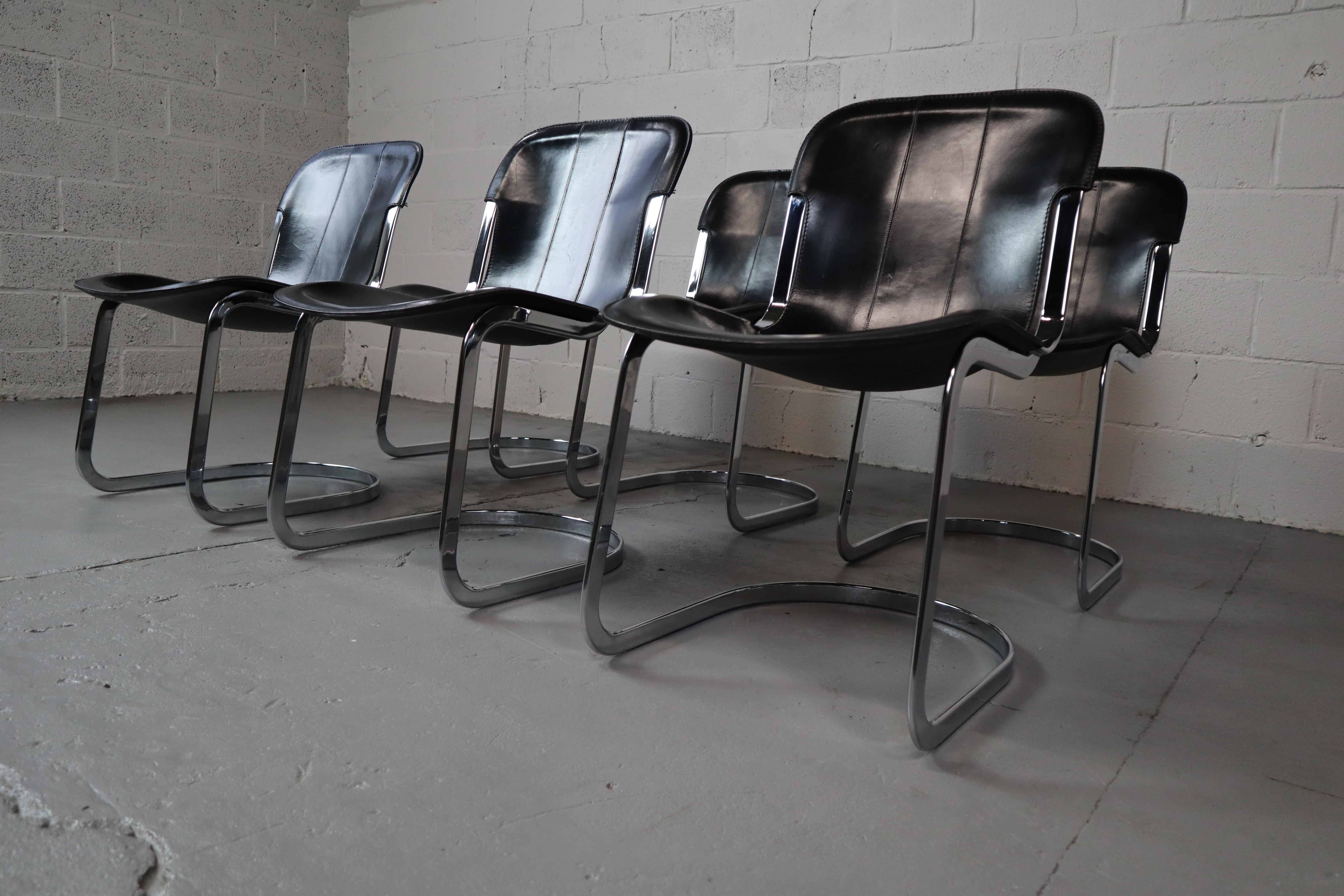 Set of six dining chairs by Willy Rizzo for Cidue, Italy 1970's. In Good Condition For Sale In Langemark-Poelkapelle, BE