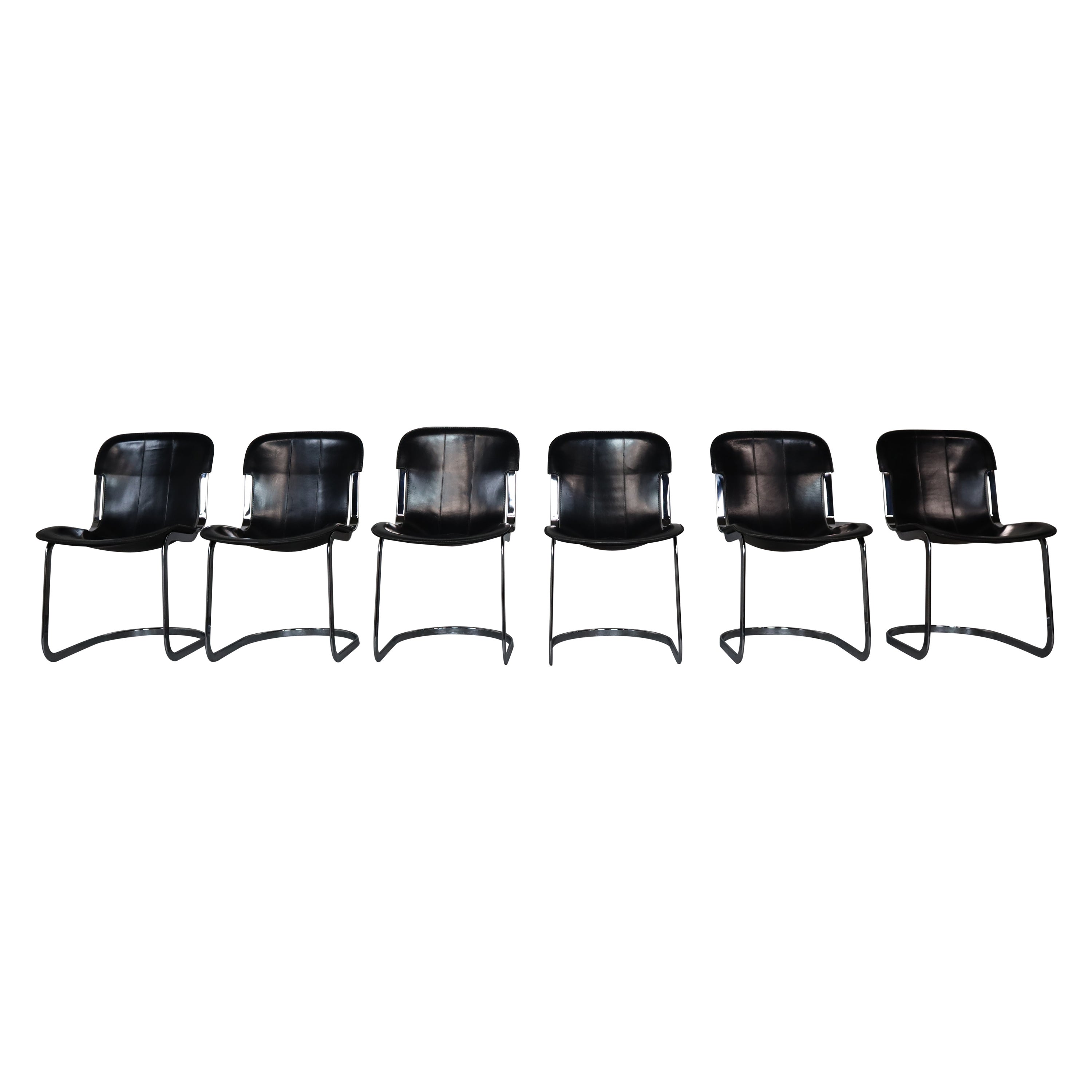 Set of six dining chairs by Willy Rizzo for Cidue, Italy 1970's.