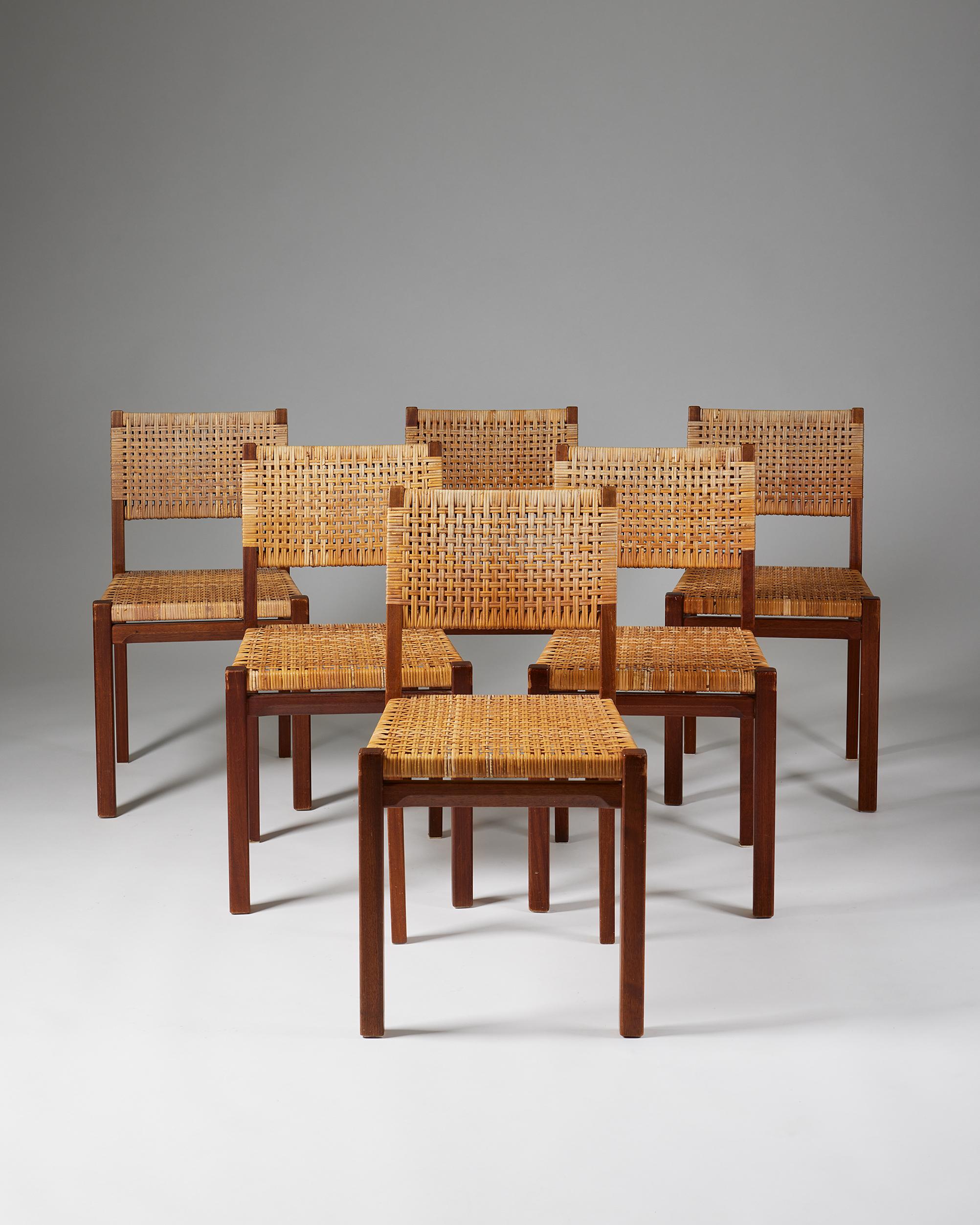 Mid-Century Modern Set of Six Dining Chairs Designed by Aino Aalto, Finland, 1950s