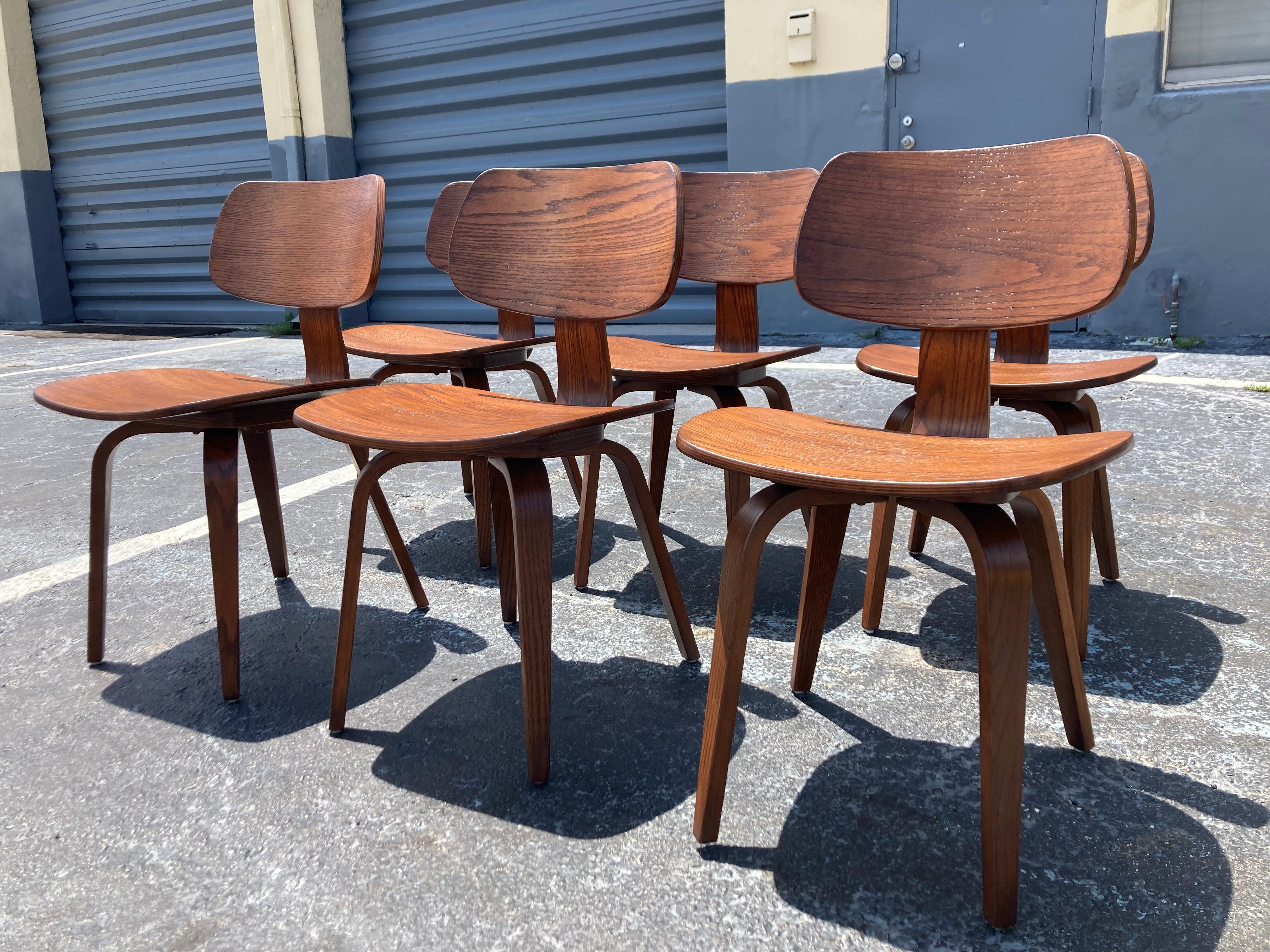 Mid-Century Modern Set of Six Dining Chairs Designed by Bruno Weil for Thonet, Bentwood For Sale