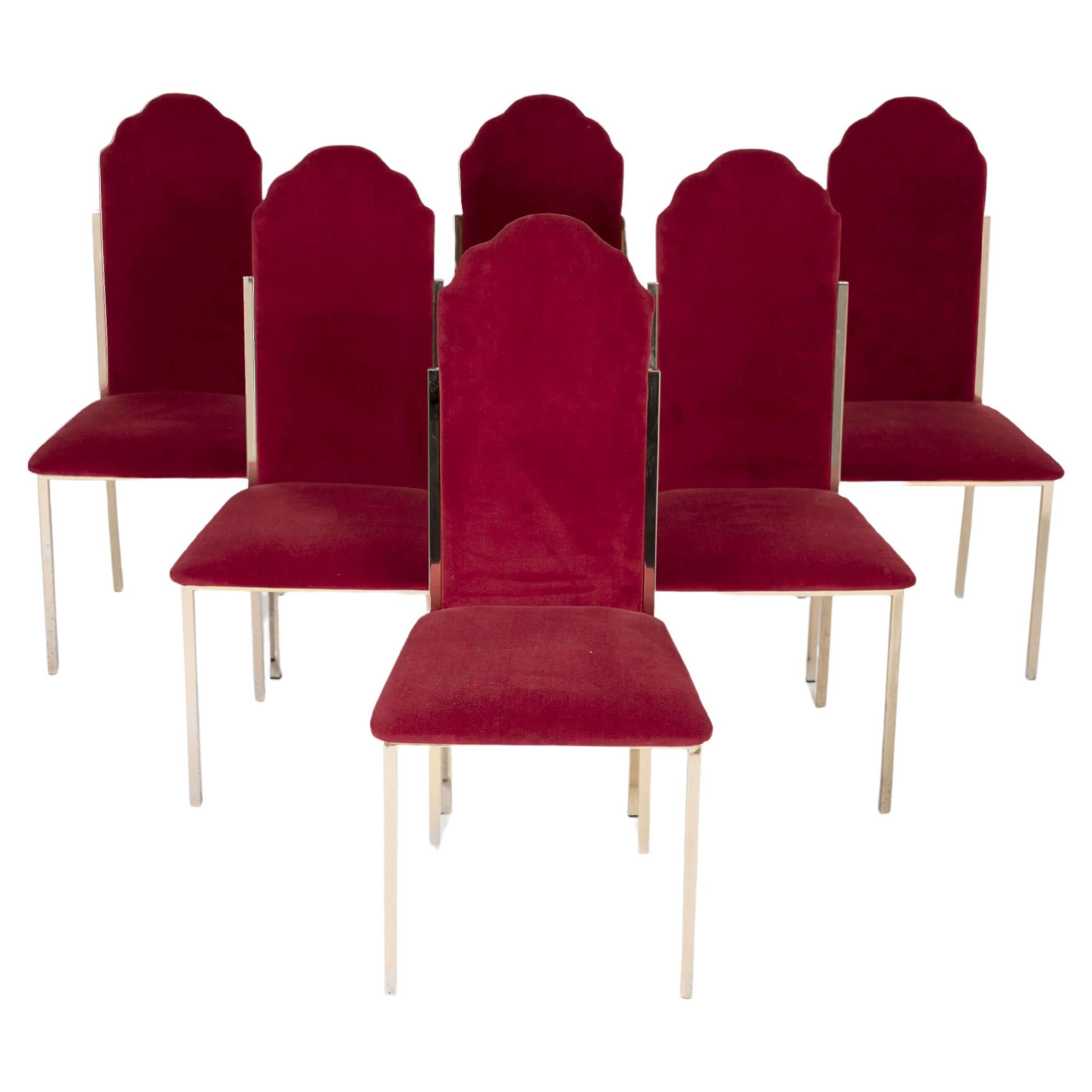 Set of Six Dining Chairs for Maison Jansen in Red Velvet Upholstery For Sale