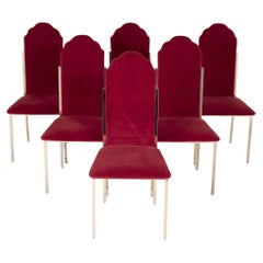 Retro Set of Six Dining Chairs for Maison Jansen in Red Velvet Upholstery
