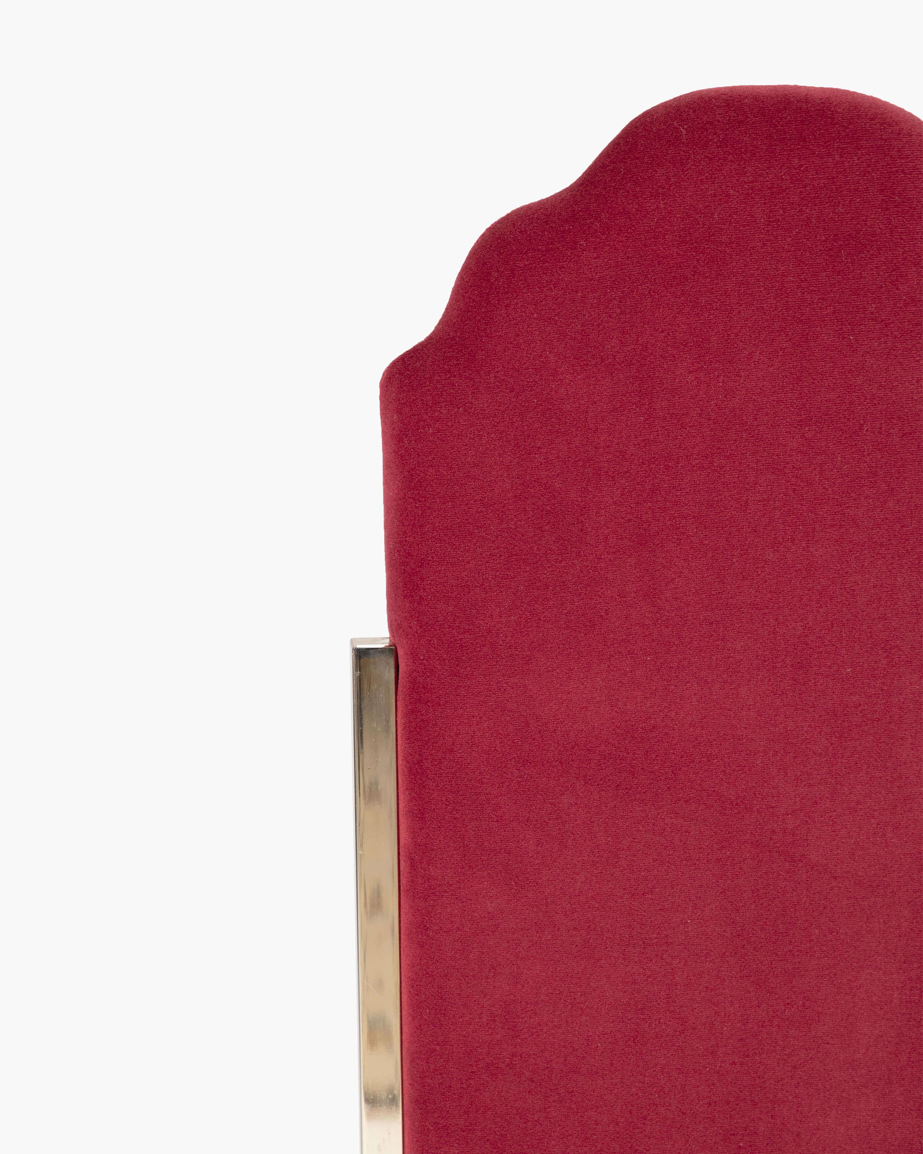 Set of Six Dining Chairs for Maison Jansen with Brass Frame & Velvet Upholstery (Italienisch) im Angebot