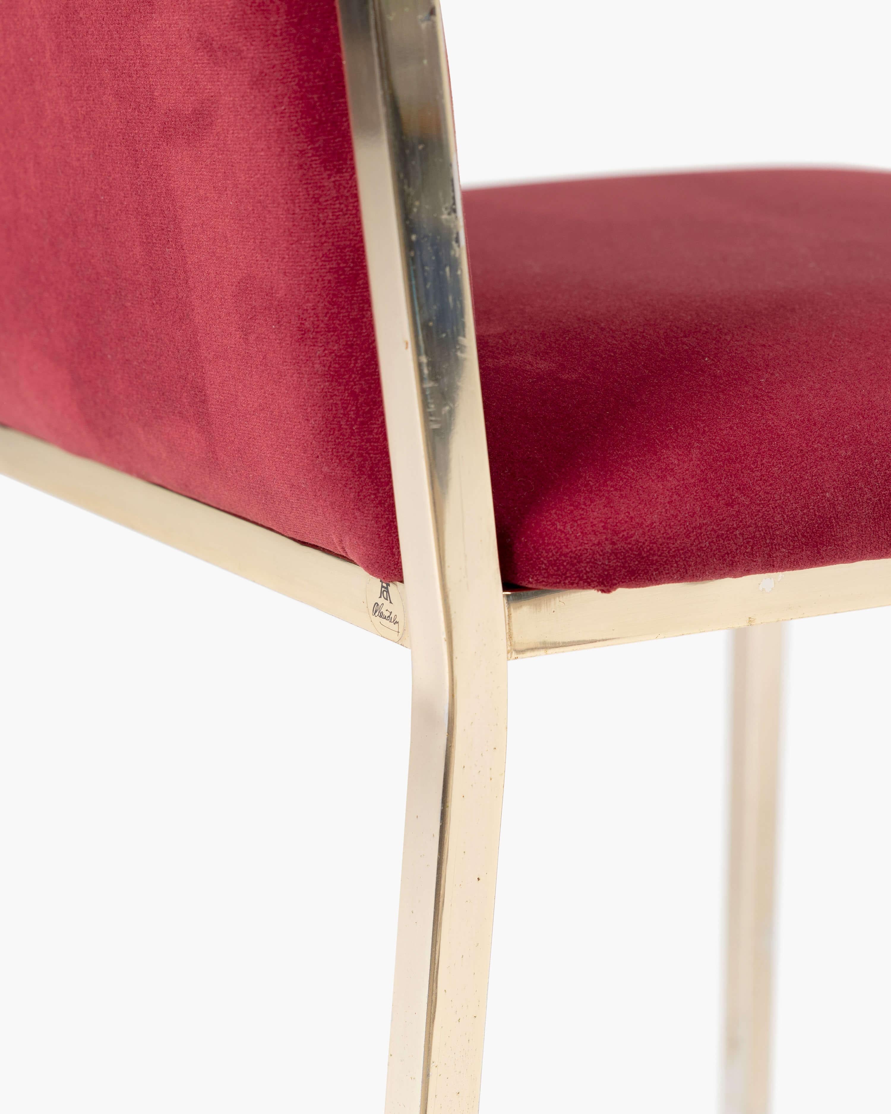 Set of Six Dining Chairs for Maison Jansen with Brass Frame & Velvet Upholstery im Zustand „Gut“ im Angebot in Cheyenne, WY