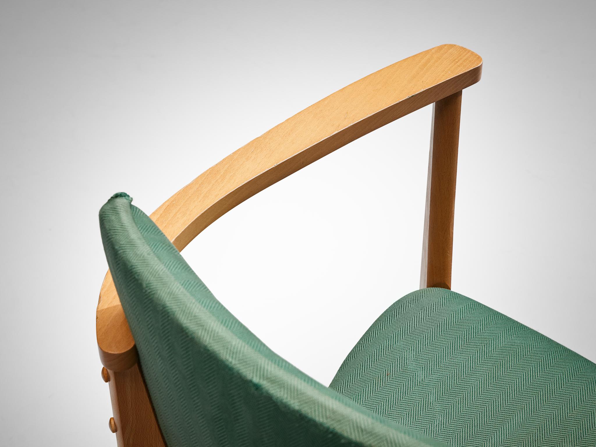 Scandinavian Modern Dining Chairs in Beech and Green Upholstery
