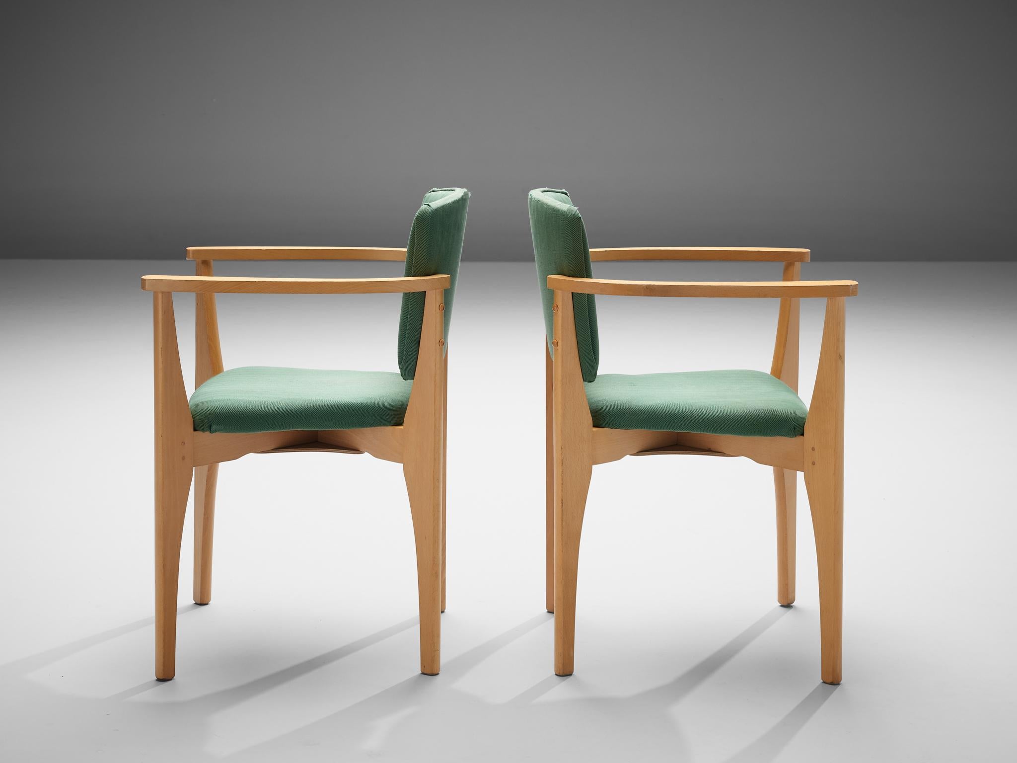 Mid-20th Century Dining Chairs in Beech and Green Upholstery