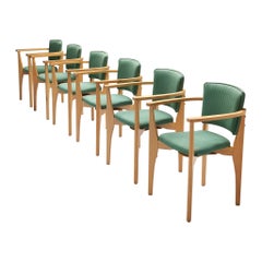 Dining Chairs in Beech and Green Upholstery