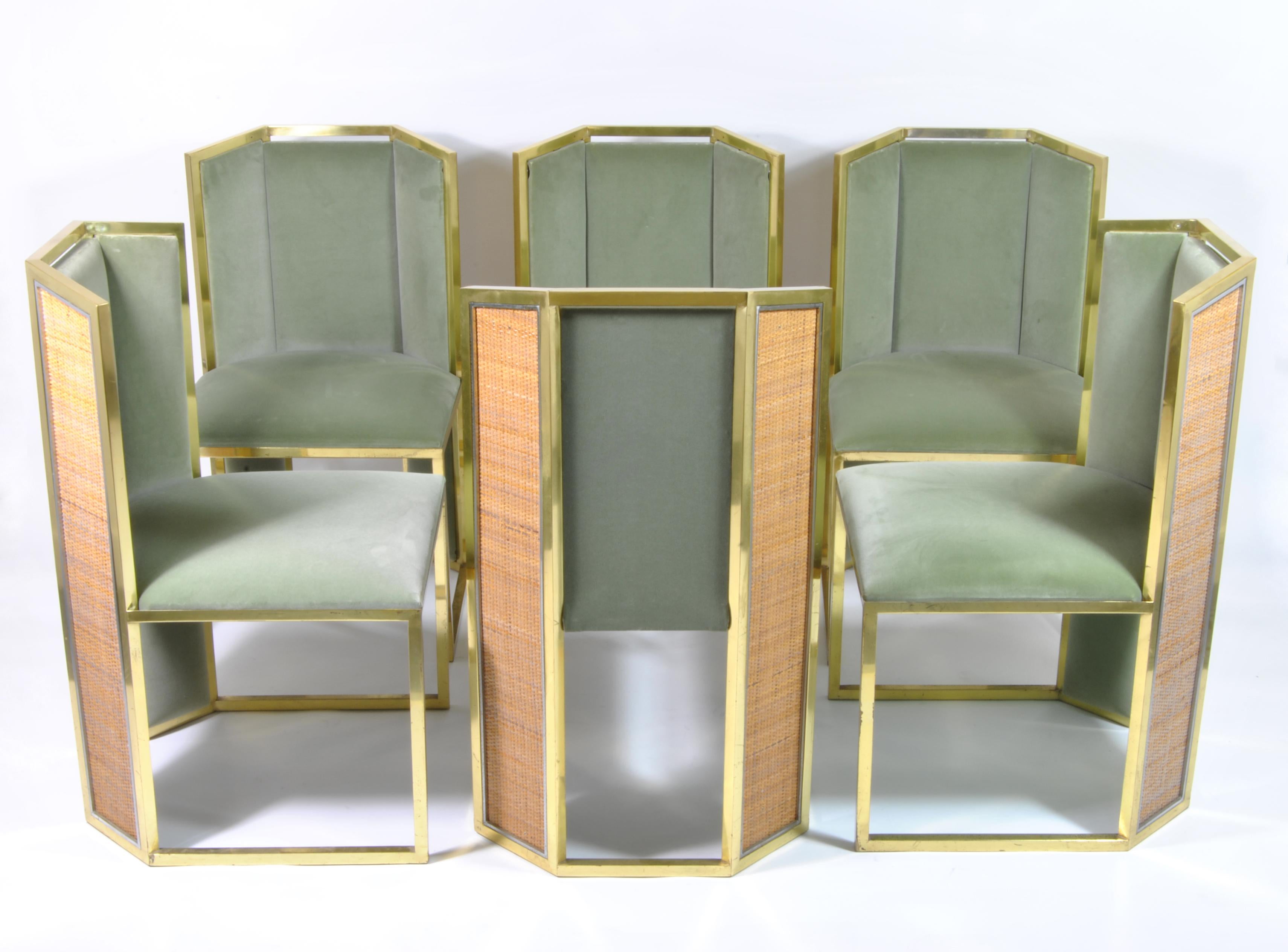 Hollywood Regency Set of Six Dining Chairs in Brass, Design by Romeo Rega, Italy, 1970
