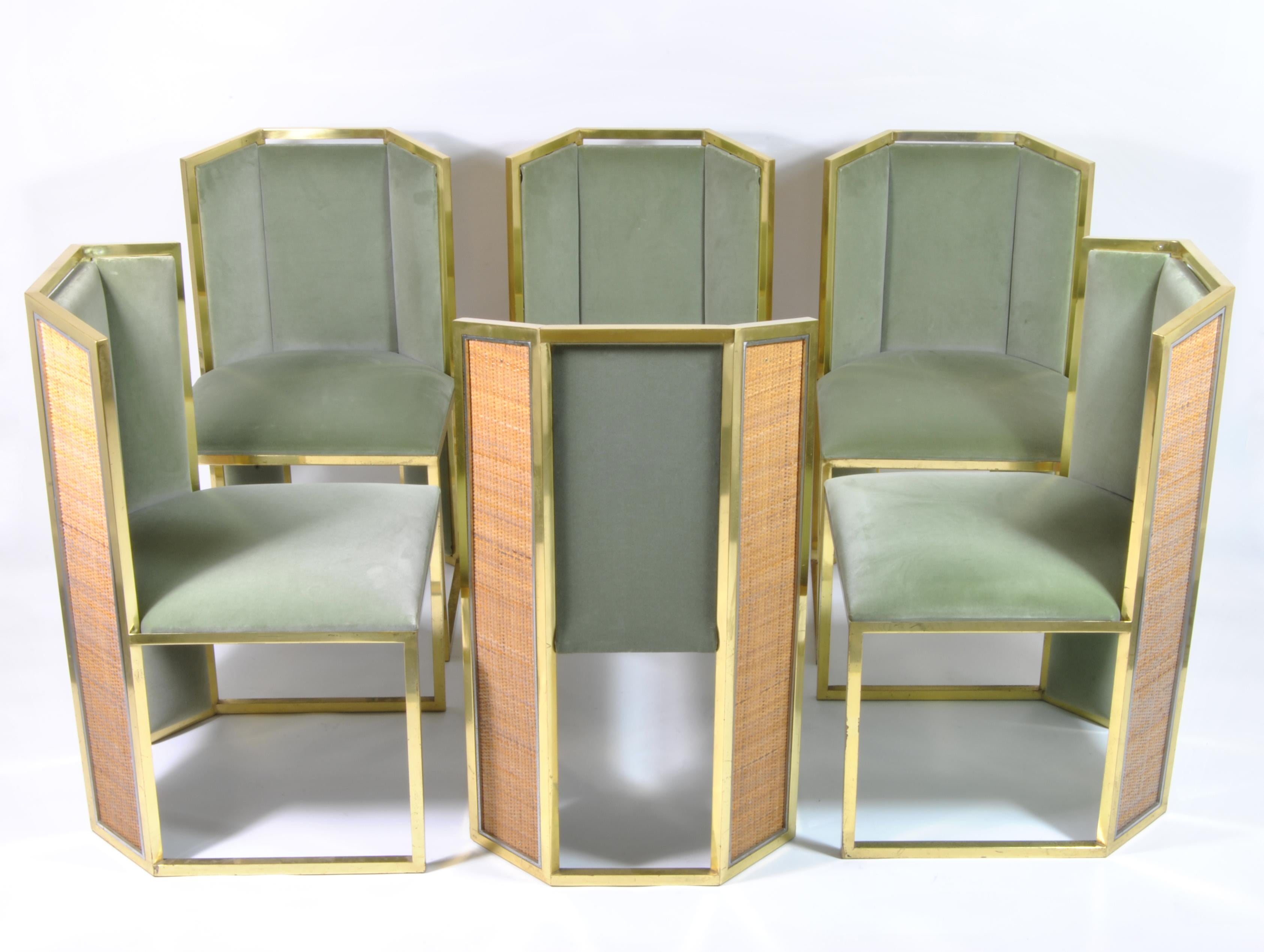 Italian Set of Six Dining Chairs in Brass, Design by Romeo Rega, Italy, 1970