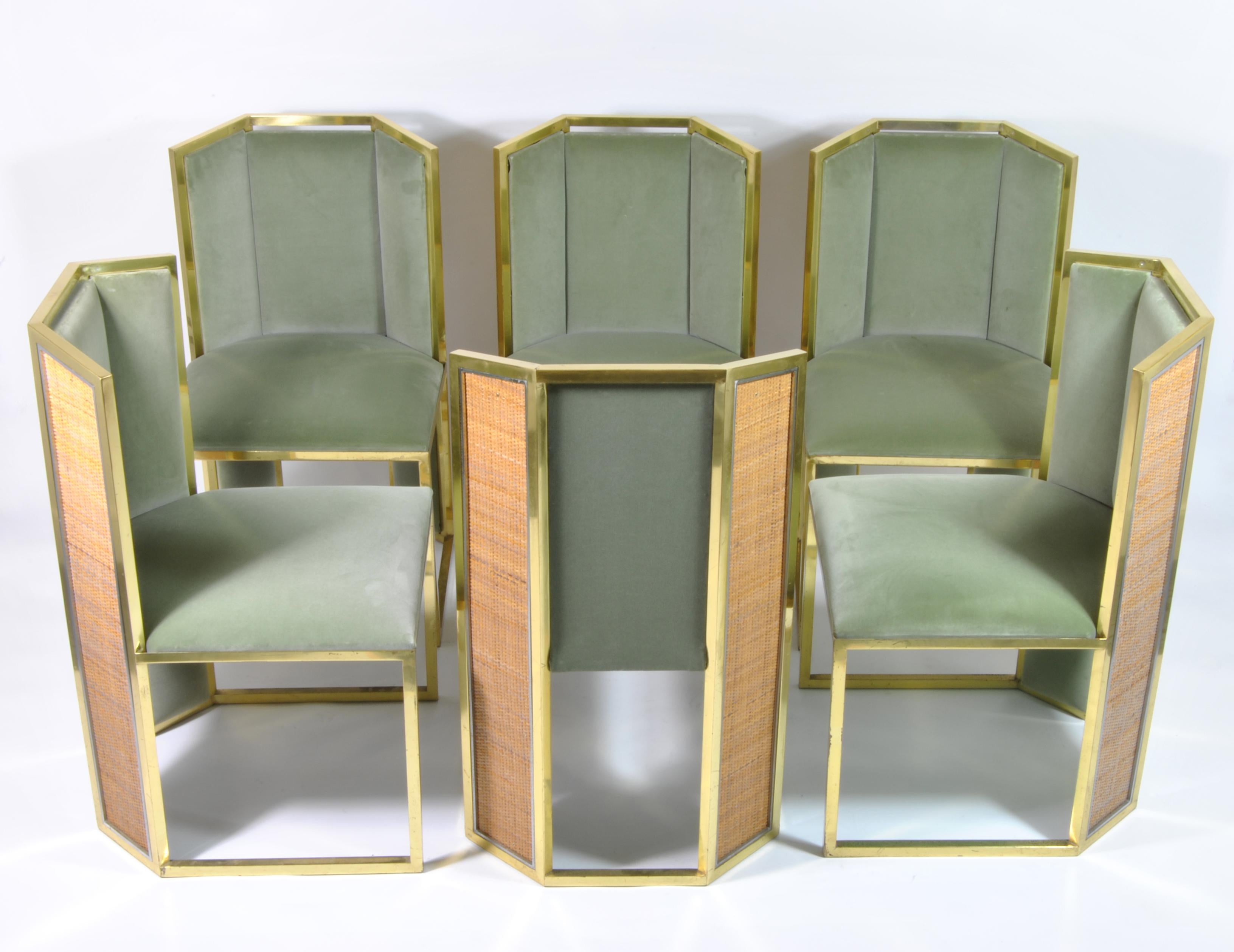 Set of Six Dining Chairs in Brass, Design by Romeo Rega, Italy, 1970 In Good Condition In Napoli, IT
