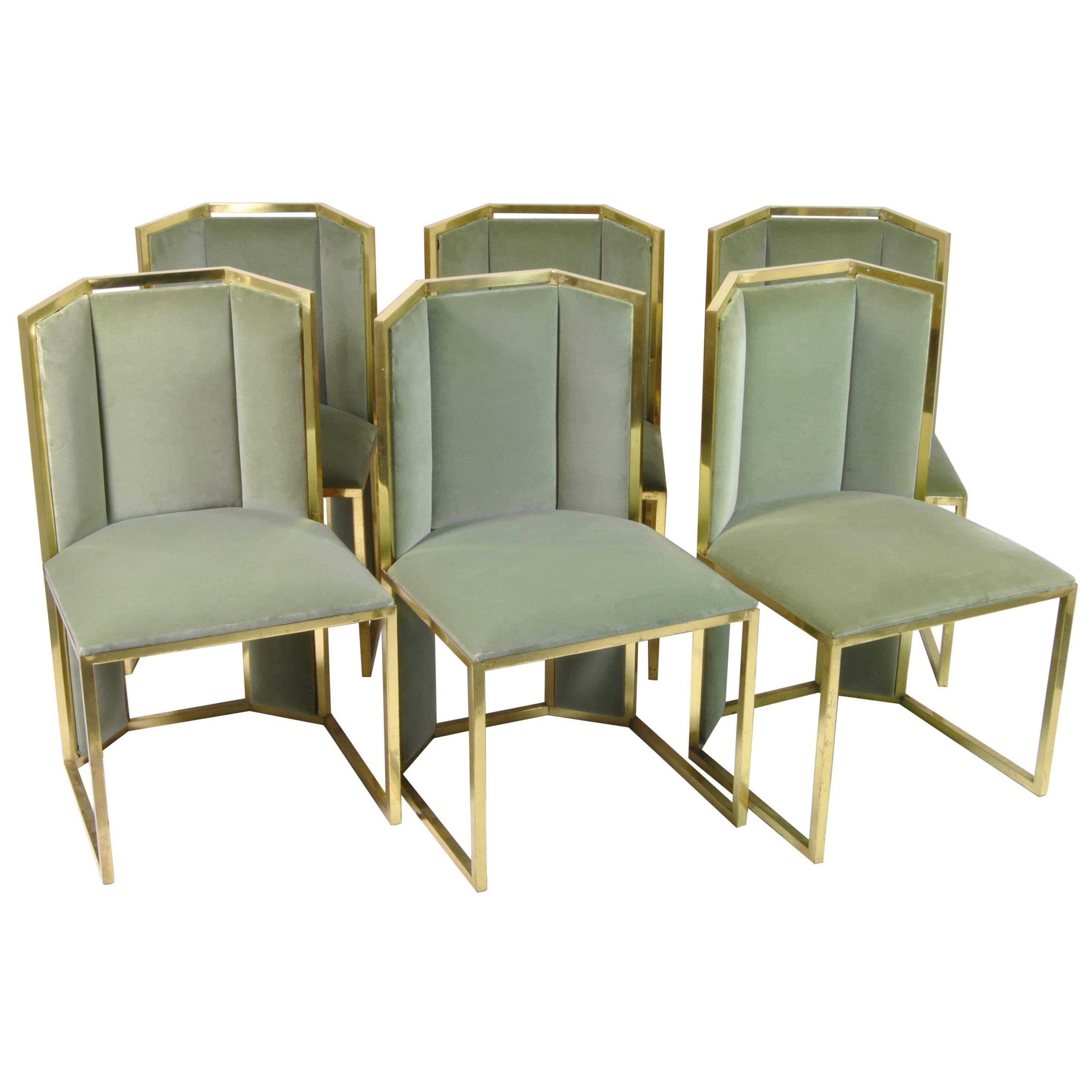 Set of Six Dining Chairs in Brass, Design by Romeo Rega, Italy, 1970