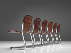 Set of Six Dining Chairs in Cognac Leather by Cidue, Italy