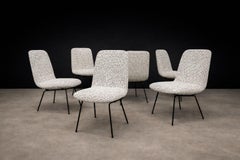 Set of Six Dining Chairs in Metal & Boucle by Carlo Hauner, Brazil, 1950s