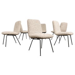 Set of Six Dining Chairs in Metal & Boucle by Carlo Hauner, Brazil, 1950s