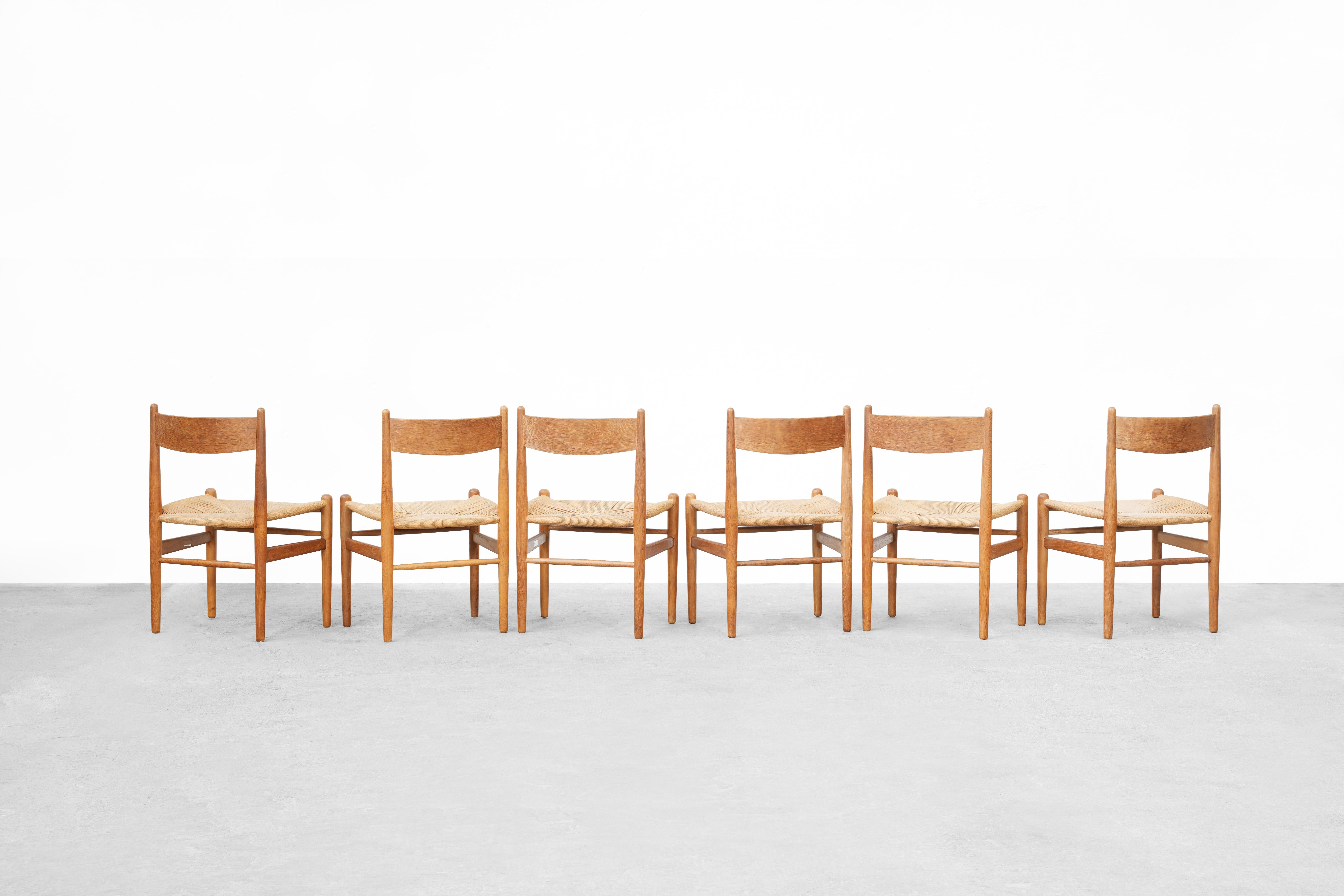 Danish Set of Six Dining Chairs in Oak by Hans J. Wegner for Carl Hansen, 1960s
