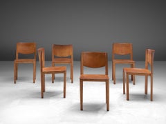 Set of Six Dining Chairs in Patinated Cognac Leather by Matteo Grassi