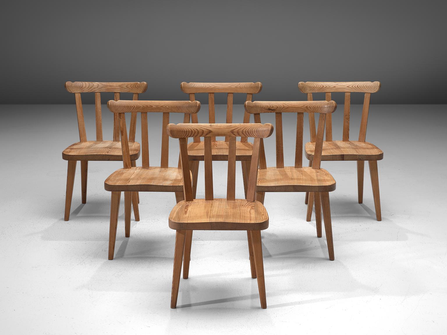 Mid-Century Modern Set of Six Dining Chairs in Pine for Nordiska Kompaniet Sweden