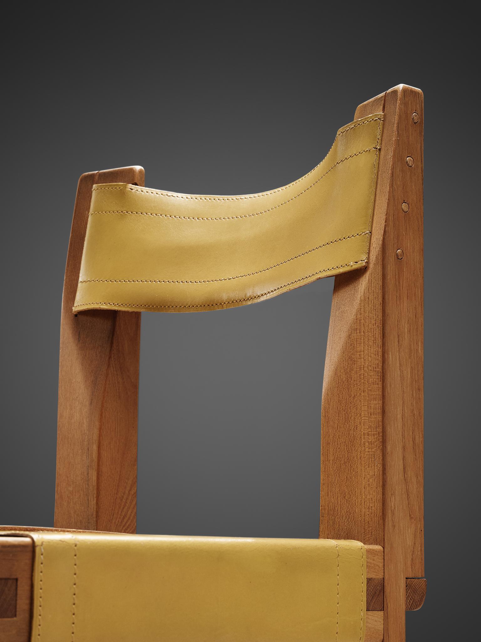 Set of Six Pierre Chapo 'S11'  Dining Chairs in Solid Elm and Yellow Leather 1