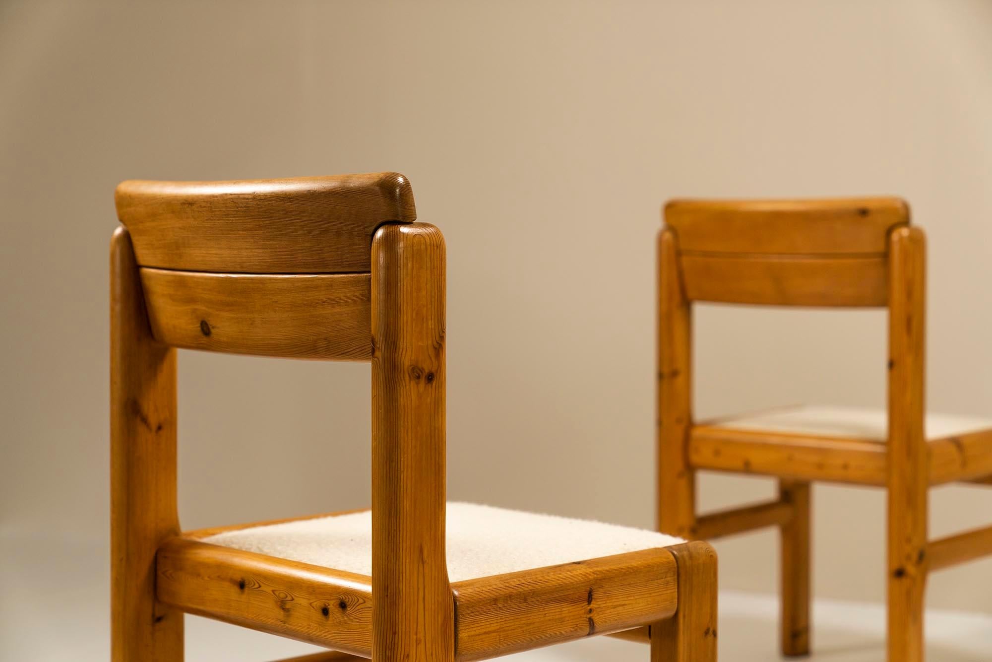 Set of Six Dining Chairs in Solid Pine and Sheep Curl Bouclé, France, 1970s 4